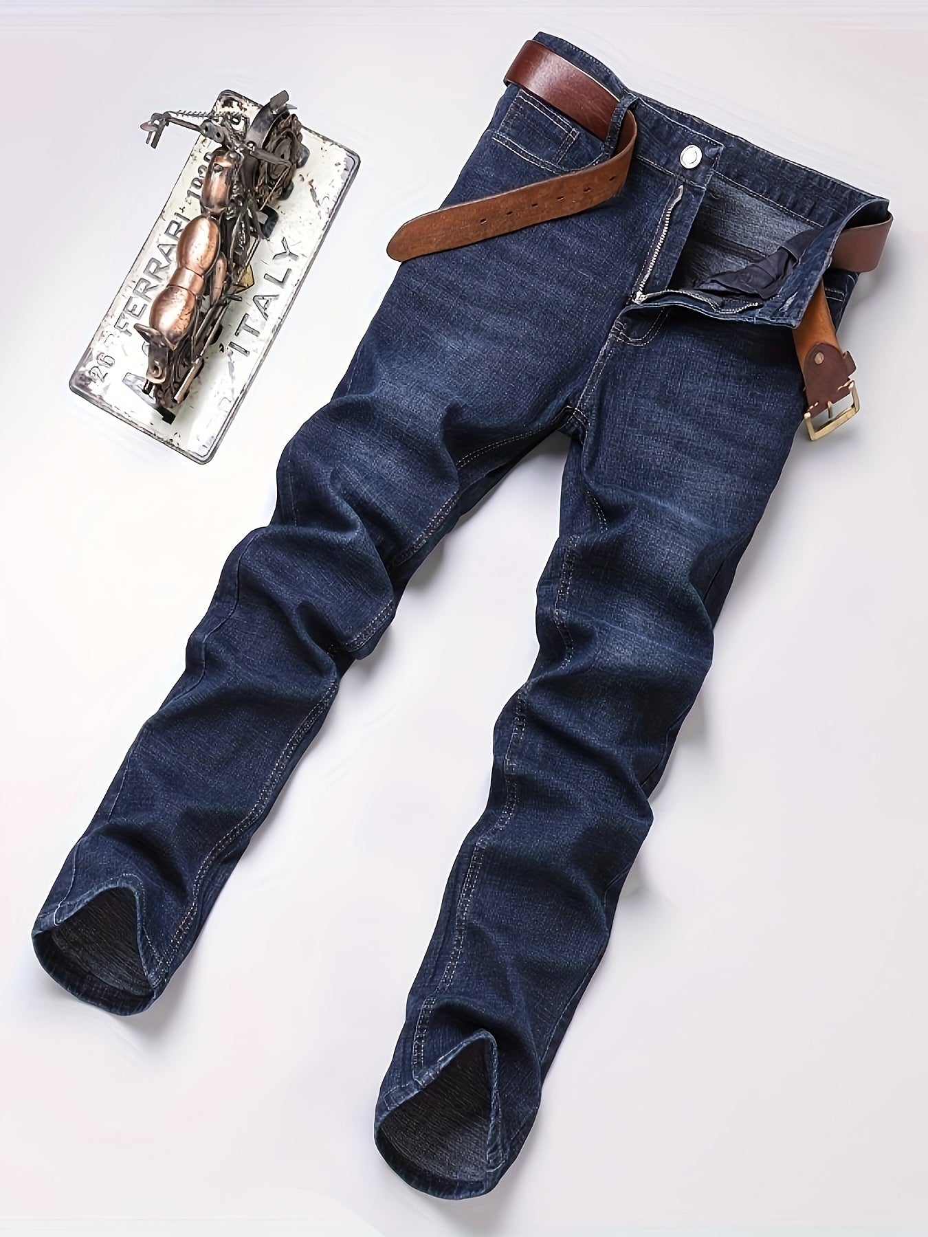 Men's Semi-formal Jeans, Chic Classic Design Denim Pants For Business