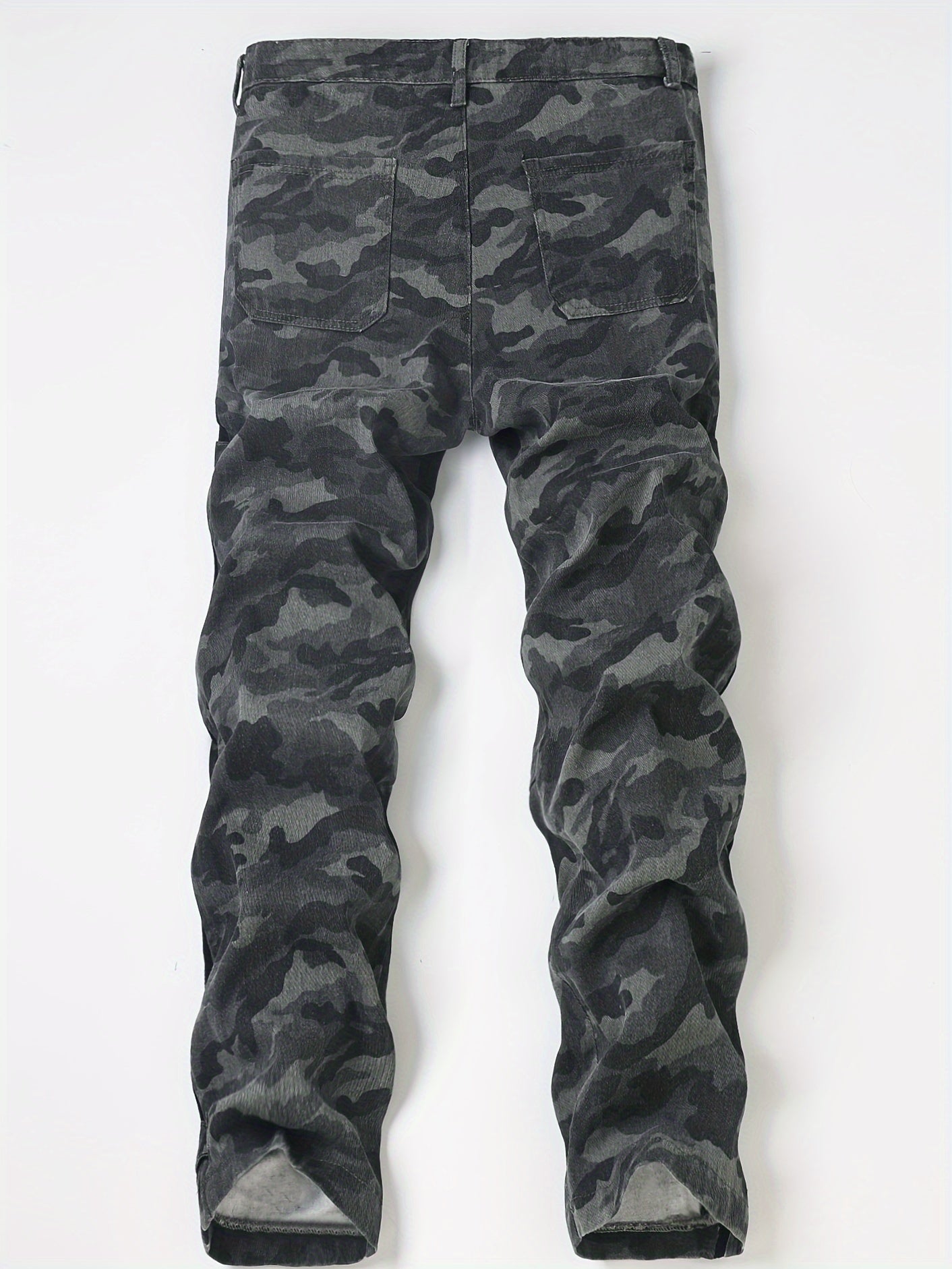 Men's Straight Leg Denim Pants, Men's Camouflage Pattern Print Jeans, Versatile For Outdoors And Casual Wear
