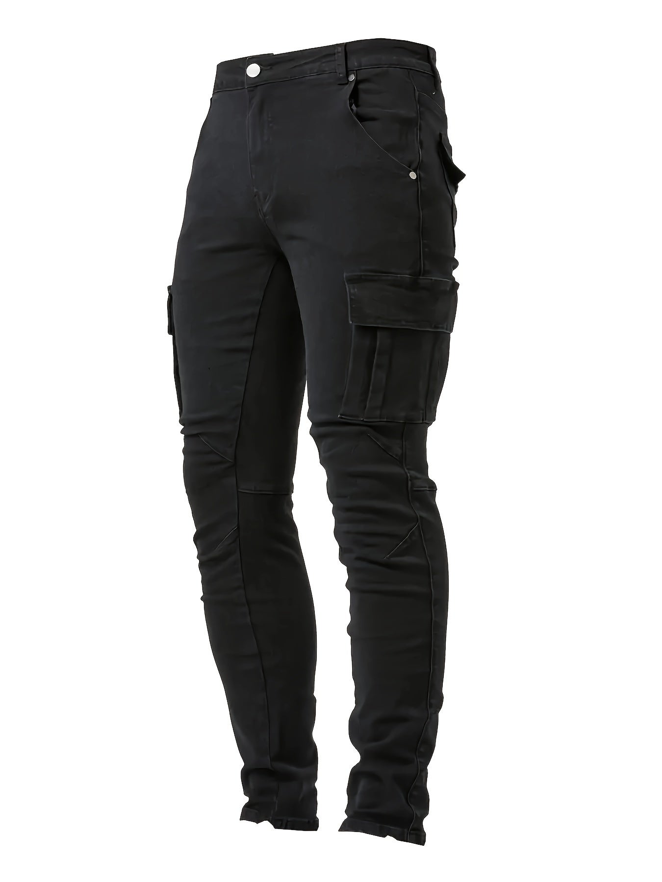 Men's Stylish Cotton Blend Solid Denim Trousers With Pockets, Causal Breathable Slim-fit Jeans For City Walk Street Hanging Outdoor Activities