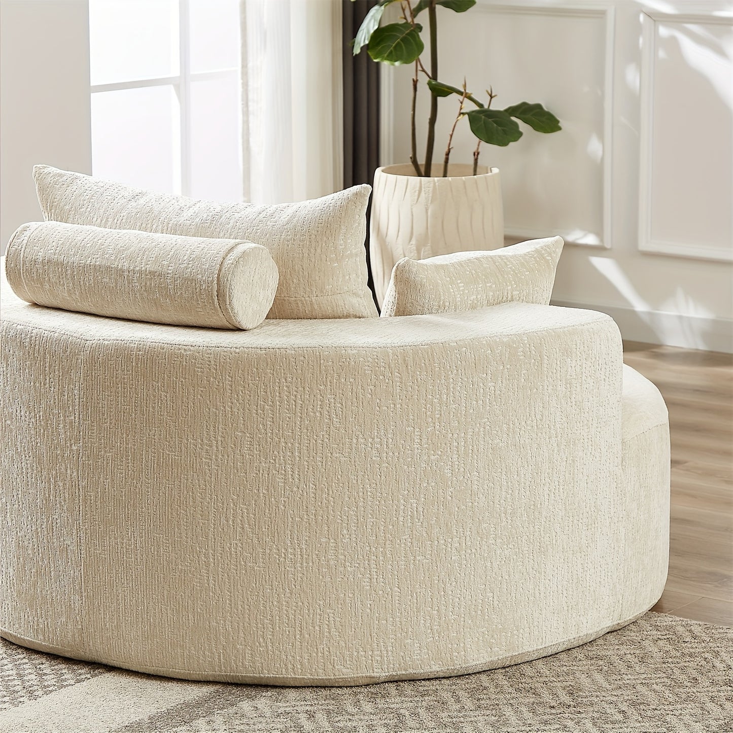 54''L Chenille Sponge Single Round Sofa Sofa, No Assembly Required, Fluffy Modern Sleeper Chair For Living Room, Office, Studio, Apartment, Bar, Lounge Projection Room (Not Swivel Chair)