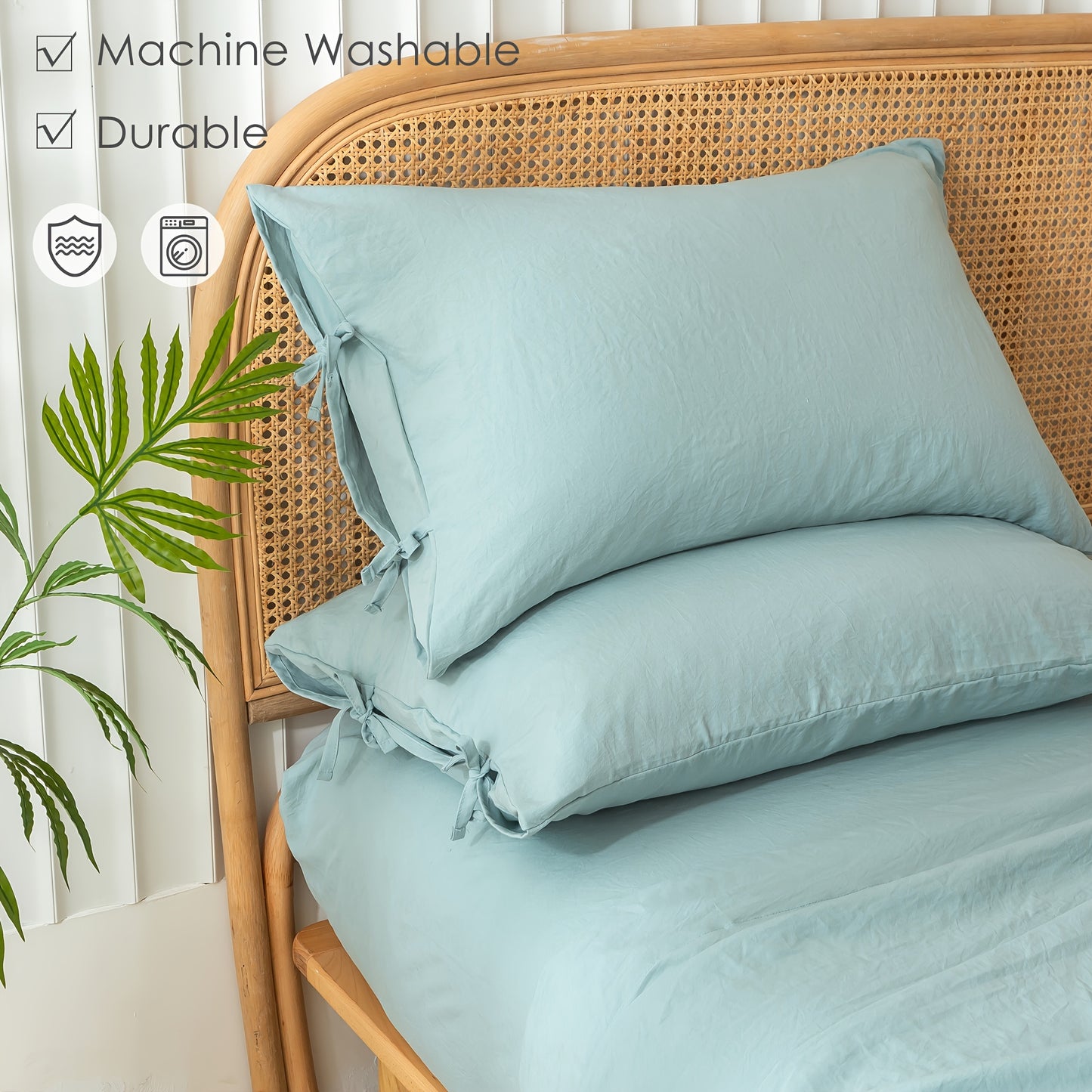 Boho Washed Polycotton Bedding Sheet Set - Ultra-Soft Vintage Wrinkle Bed Sets, Cozy Lightweight Western Cooling Tech, Deep Pockets Up to 16", Twin/Twin XL/FULL/QUEEN/KING/CAL KING Size, Olive Sage Green, Pink, White, Grey, Beige