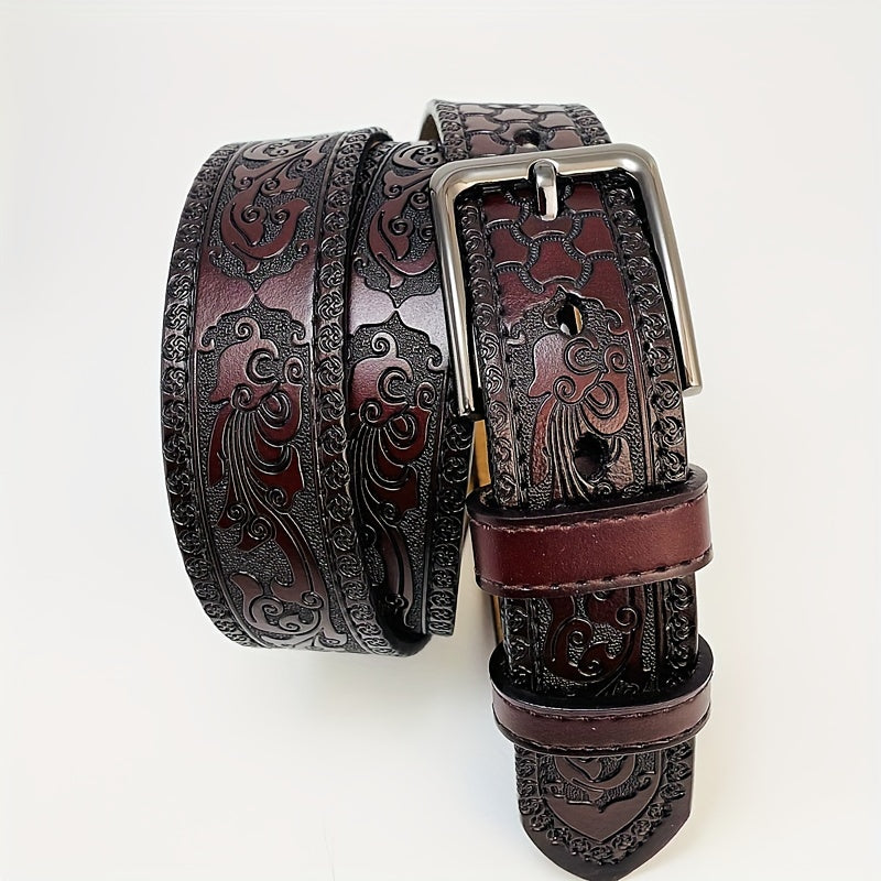 1pc Stay Elegant With Embossed Genuine Leather Casual Men's Belt, Perfect For Daily Wear And Gift For Friend!