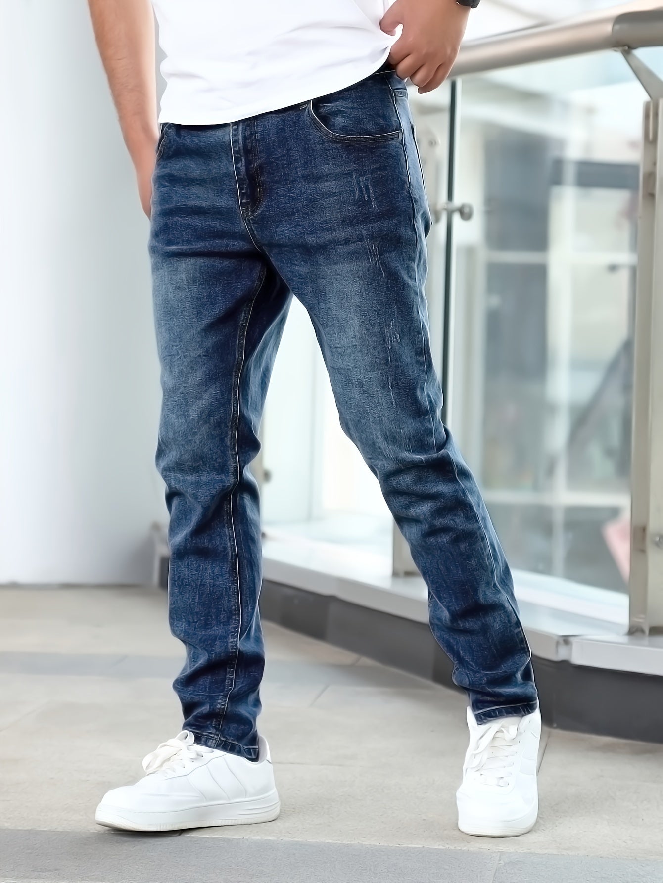Men's Medium Stretch Denim Jeans - Classic Fit Casual Pants