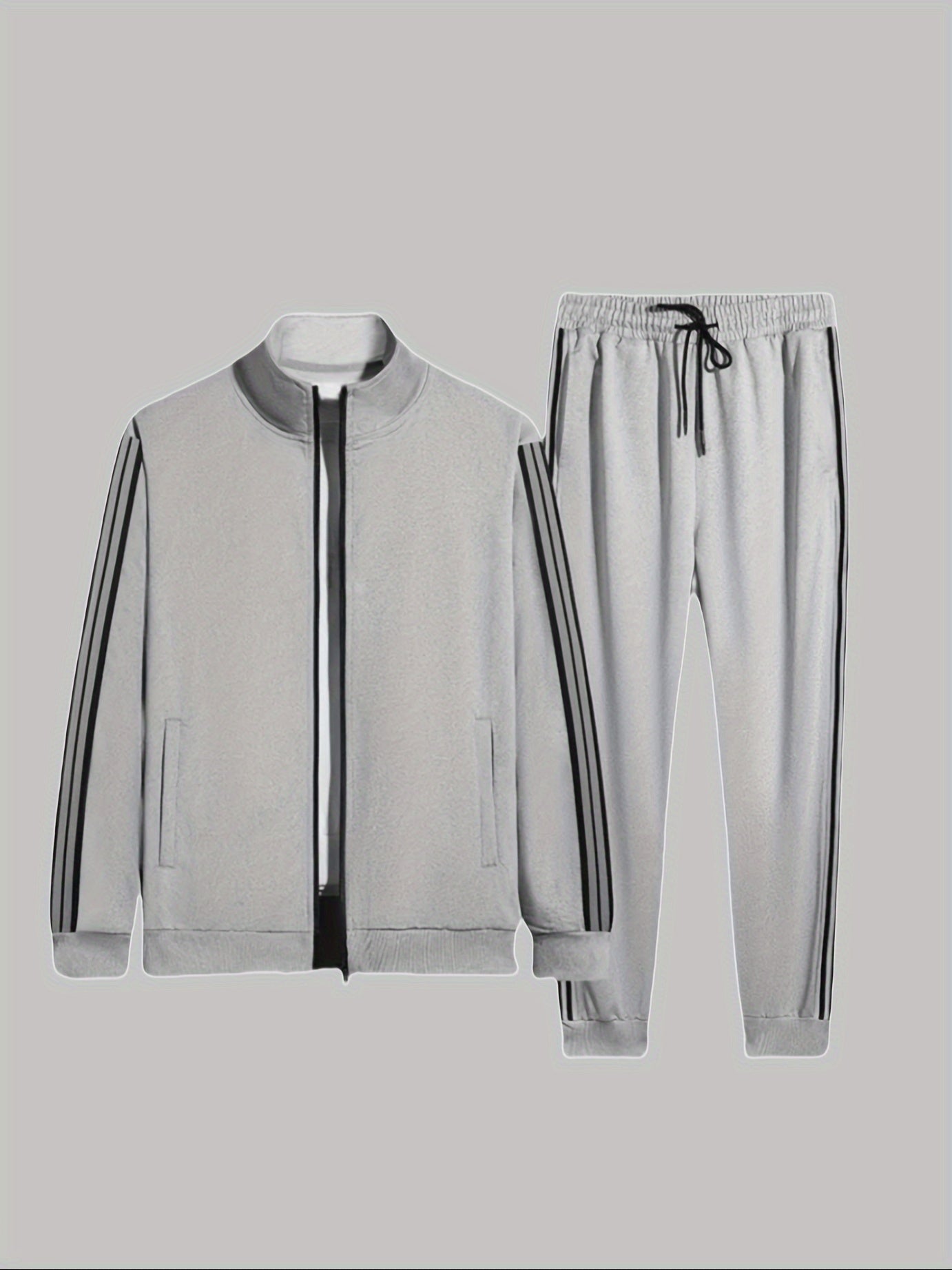 Men's Workout Set: Comfortable Full-Zip Jacket with 9/10 Length Pants, Elastic Waistband, and Long Sleeves - Perfect for Gym Workouts and Running