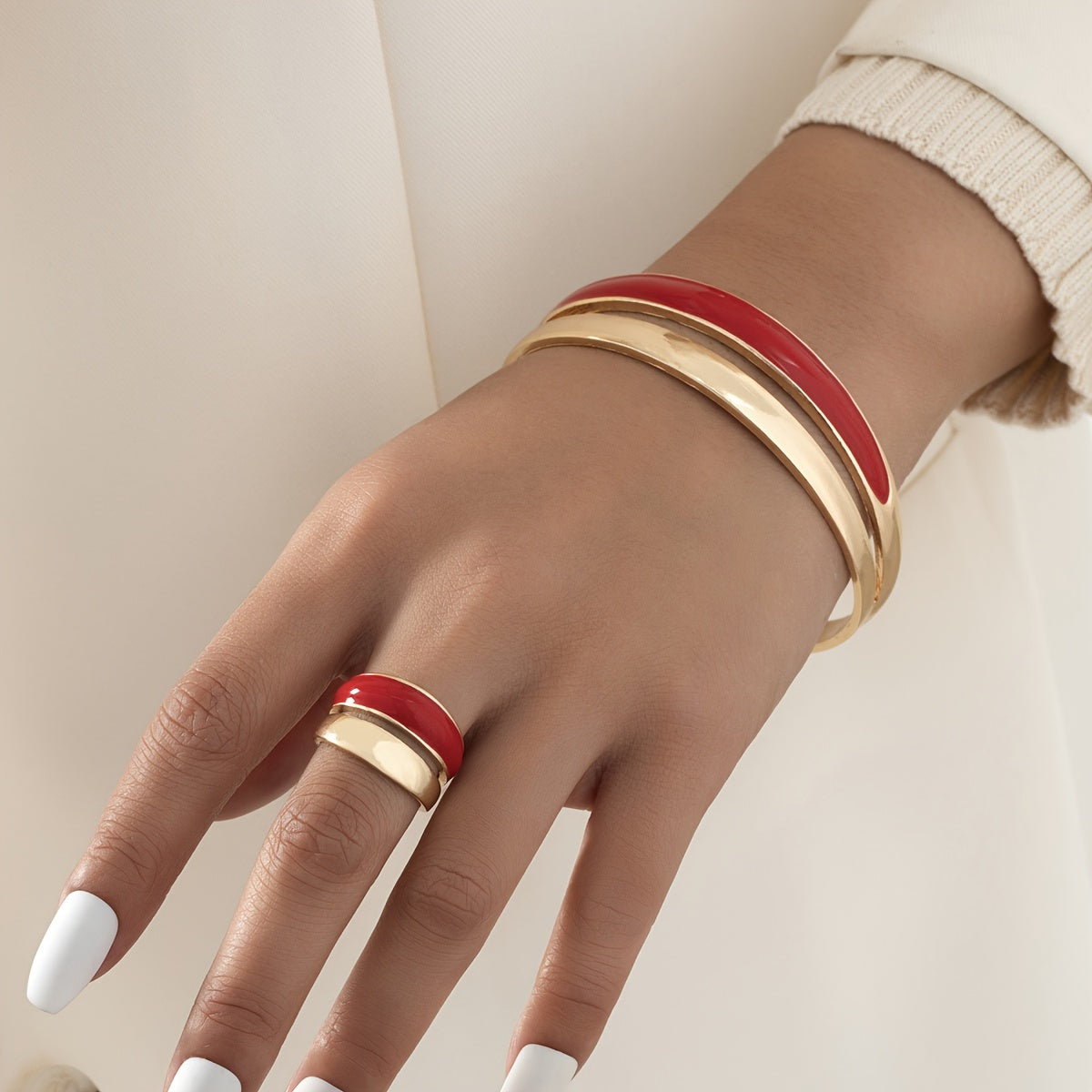 2 Pc Ring +Bracelet Set With Colorful Enamel Design