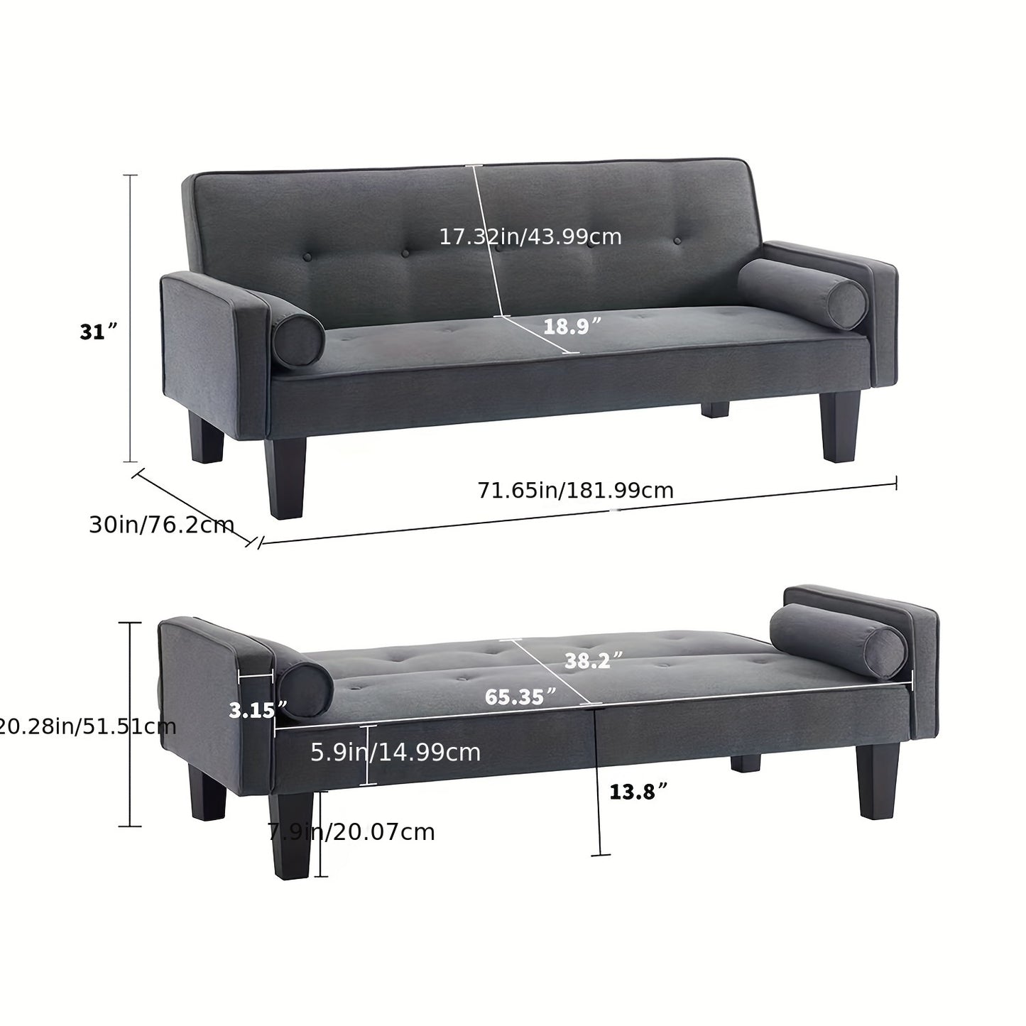 1pc Convertible Sofa Bed With Armrests, Modern Living Room Linen Sofa Bed, Folding Recliner Sofa Bed Set With Black Solid Wood Legs For Apartment, Living Room, Room Or Dormitory, 72"x30"x31", Dark Gray/Light Gray/Yellow/Brown/Beige