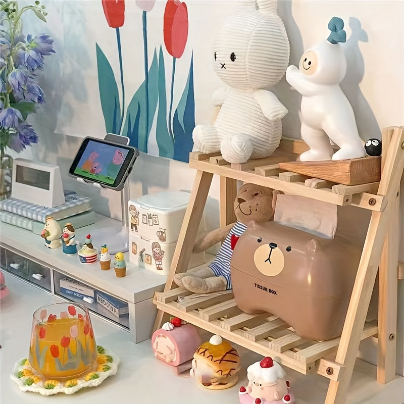 1pc 2-Tier Wooden Trapezoidal Desk Organizer Shelf, Desktop Storage Rack for Dorm, Home, Office, Stylish Decoration