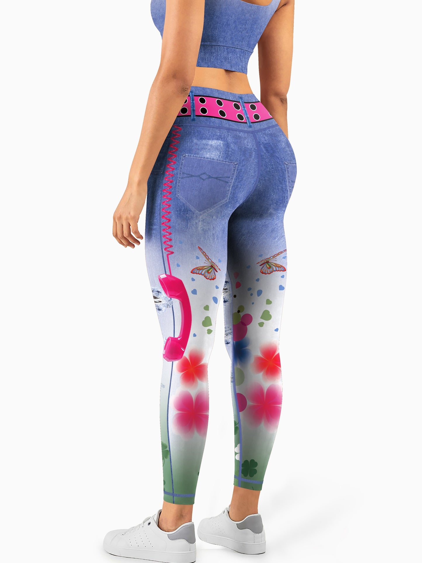 2 Pc Women's Printed Sports Bra and High-waisted, Hip-lifting Elastic Leggings
