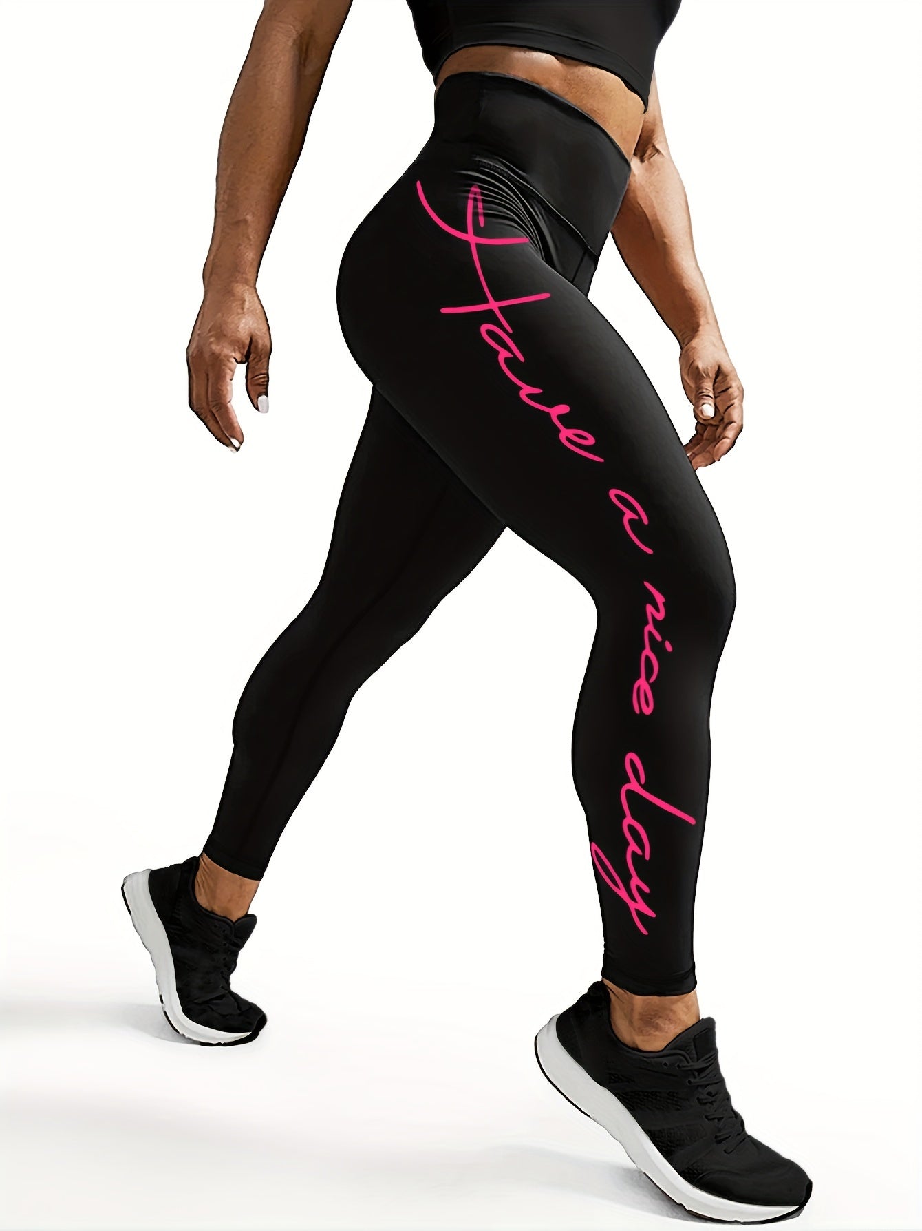 Women's Sports Leggings with Logo - Push Ups, High Elasticity
