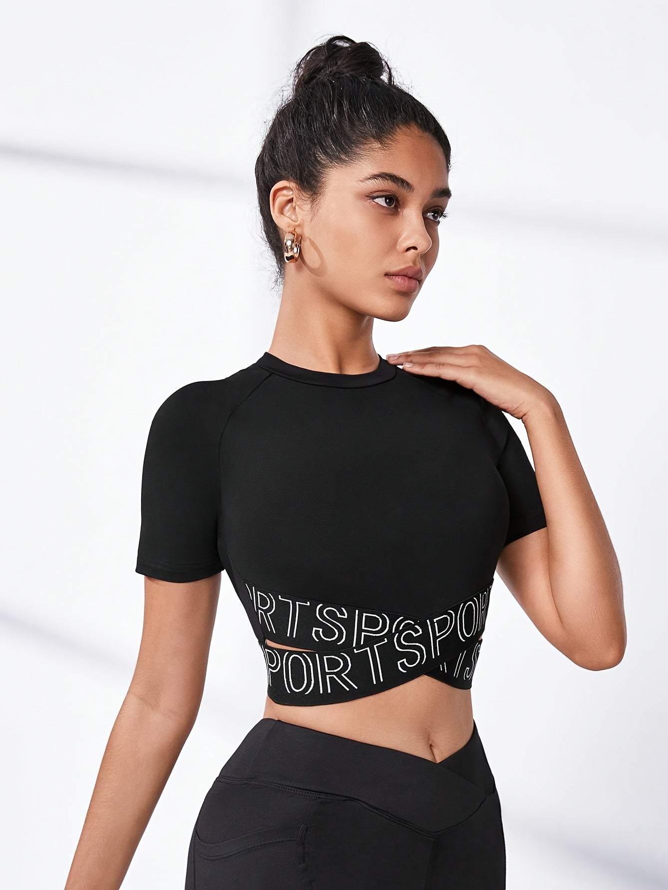 Women's Cross, Letter Print, Crop, Back Cut Out Top, Breathable