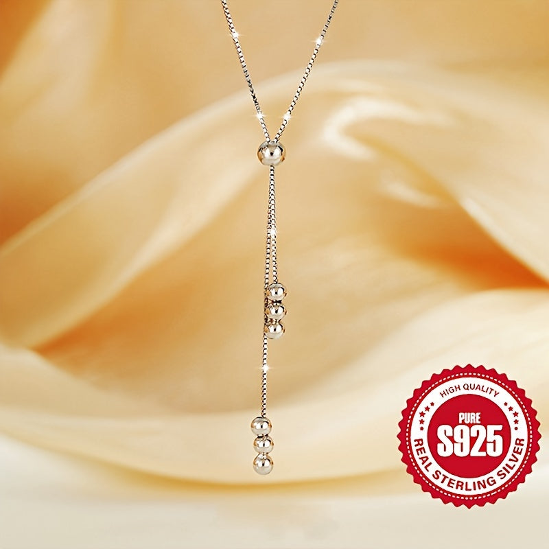 925 Sterling Silver Y-Necklace: Elegant and Adjustable Slider with Bead - Classic and Simple Design - Suitable for Casual Attire or Vacation - Ideal Christmas Gift