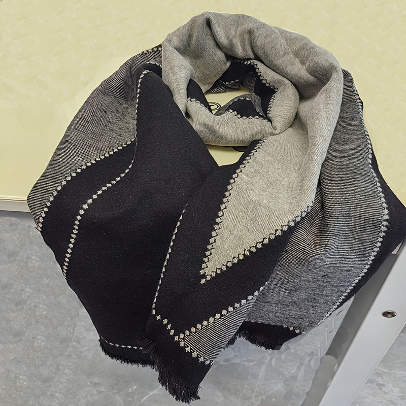 Elegant Oversized V-Letter Scarf - Cozy Faux Cashmere, Windproof & Warm for Winter Outdoors, Chic Geometric Pattern, Perfect for Skiing & Casual Wear