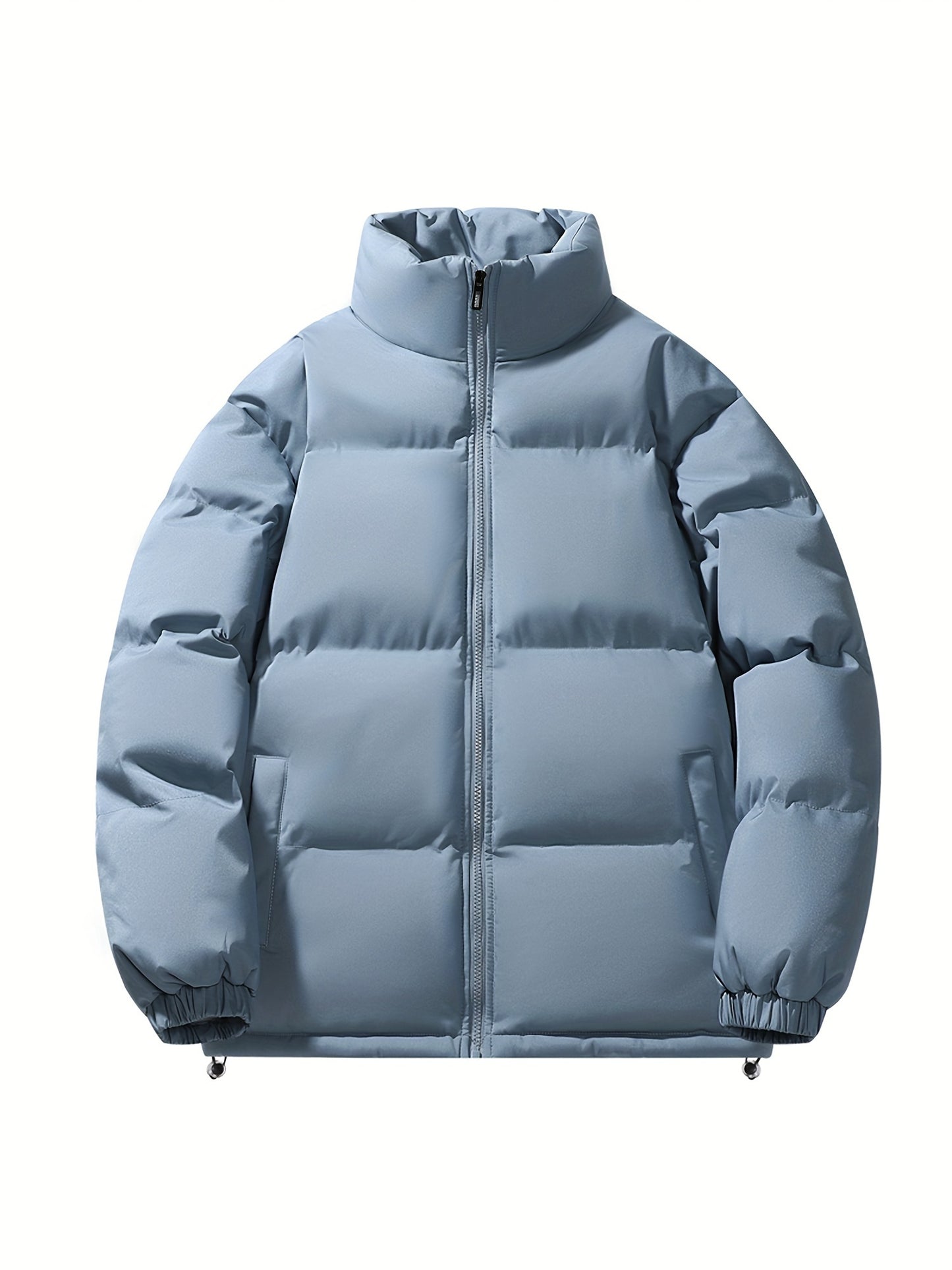 Zipper Stand Collar Slant Pockets Puffer Jacket, Casual Long Sleeve Jacket For Winter, Women's Warm Outer Clothing
