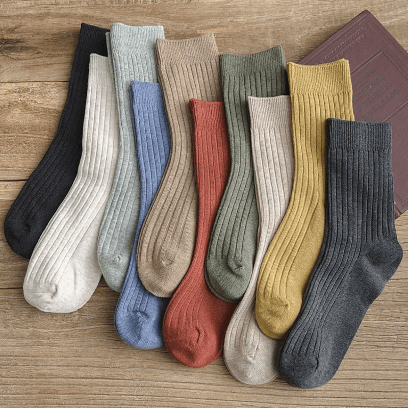 6 Pairs Solid Color Mid-tube Socks, Breathable Comfortable Women's Socks