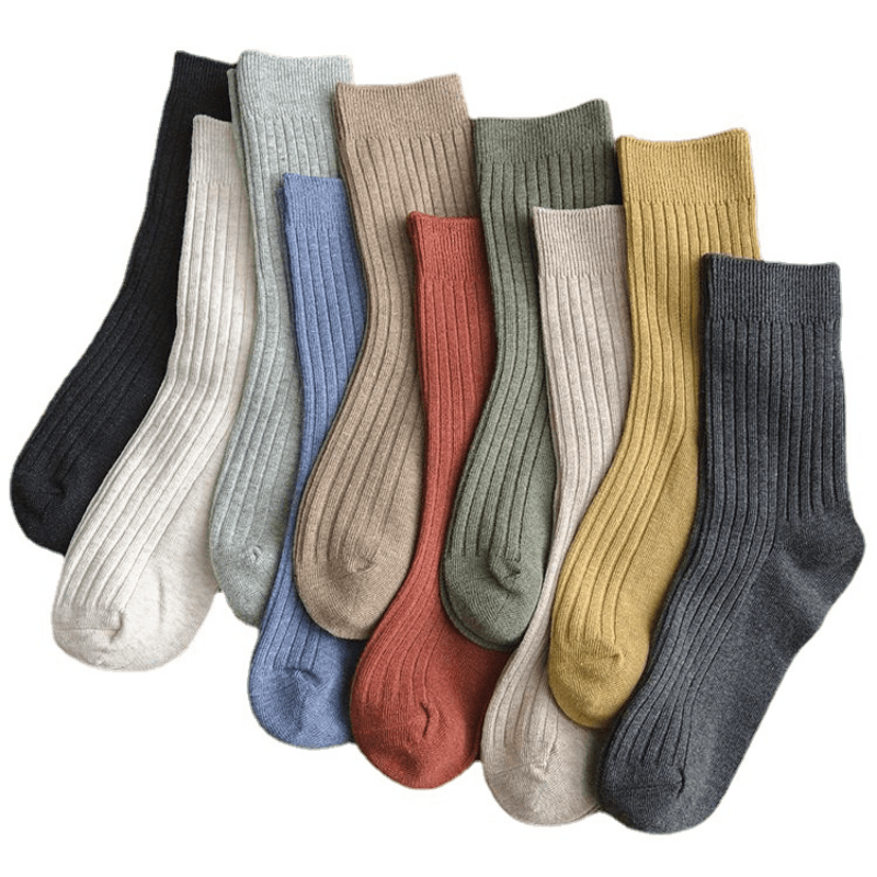 6 Pairs Solid Color Mid-tube Socks, Breathable Comfortable Women's Socks