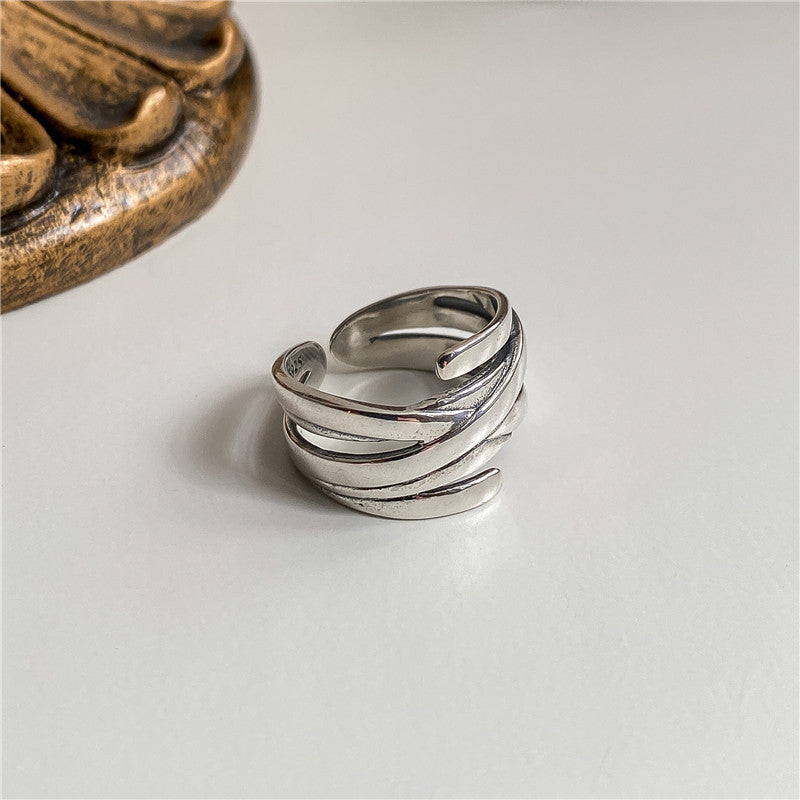 925 Sterling Silver Multi-layered Women's Ring With Gift Box