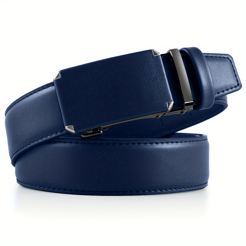 Men's Blue Automatic Buckle Cowhide Belt - Adjustable Size And Elegant Design