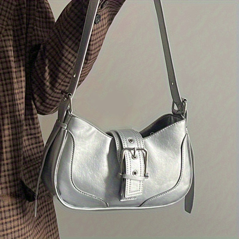 Hot Vintage Chic Underarm Shoulder Bag, Y2K Buckle Crescent Handbag, Sweet Crossbody Purse For Women
