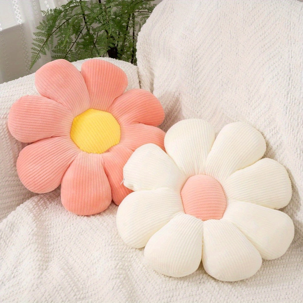 2pcs Daisy Flower Throw Pillows - Pink & White, Soft Velvet Cushions for Bedroom, Sofa, and Chair Decor