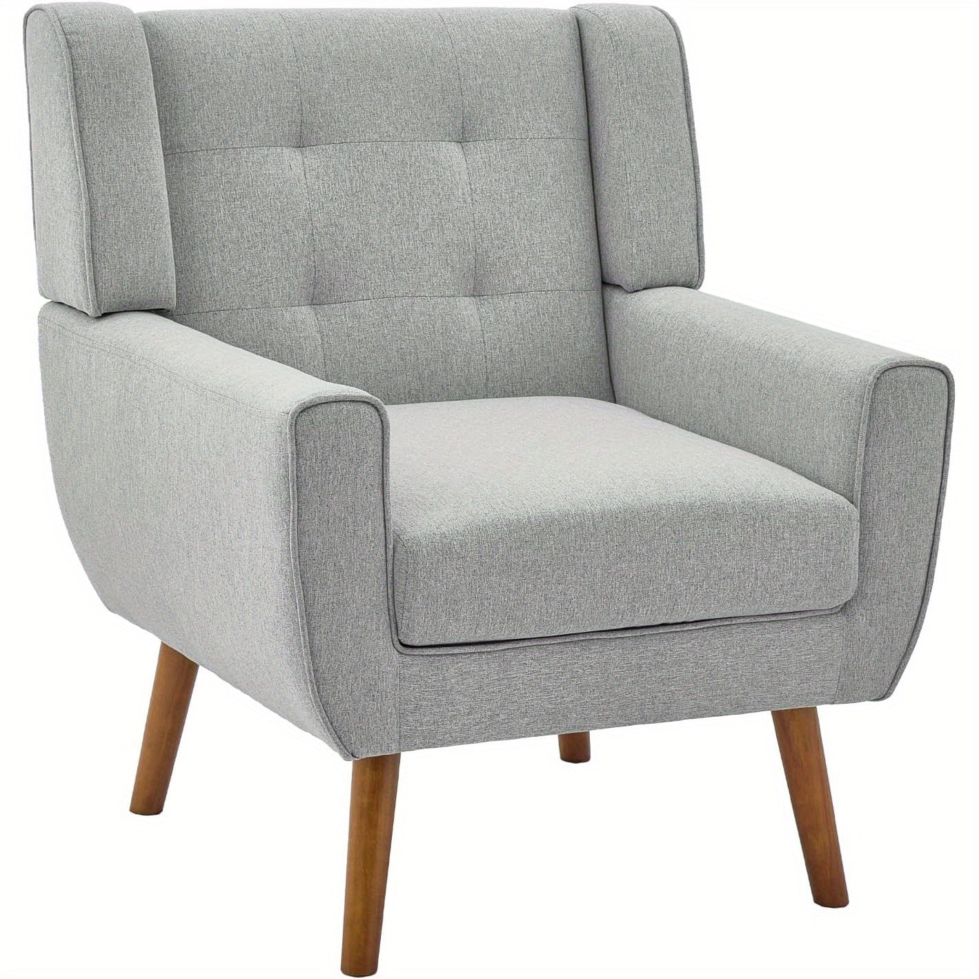 Redlife Modern Accent Chair, Modern Linen Fabric Armchair Single Sofa Chair for Living Room, Fabric Reading Accent Chairs with Solid Wood Legs (Light Grey)