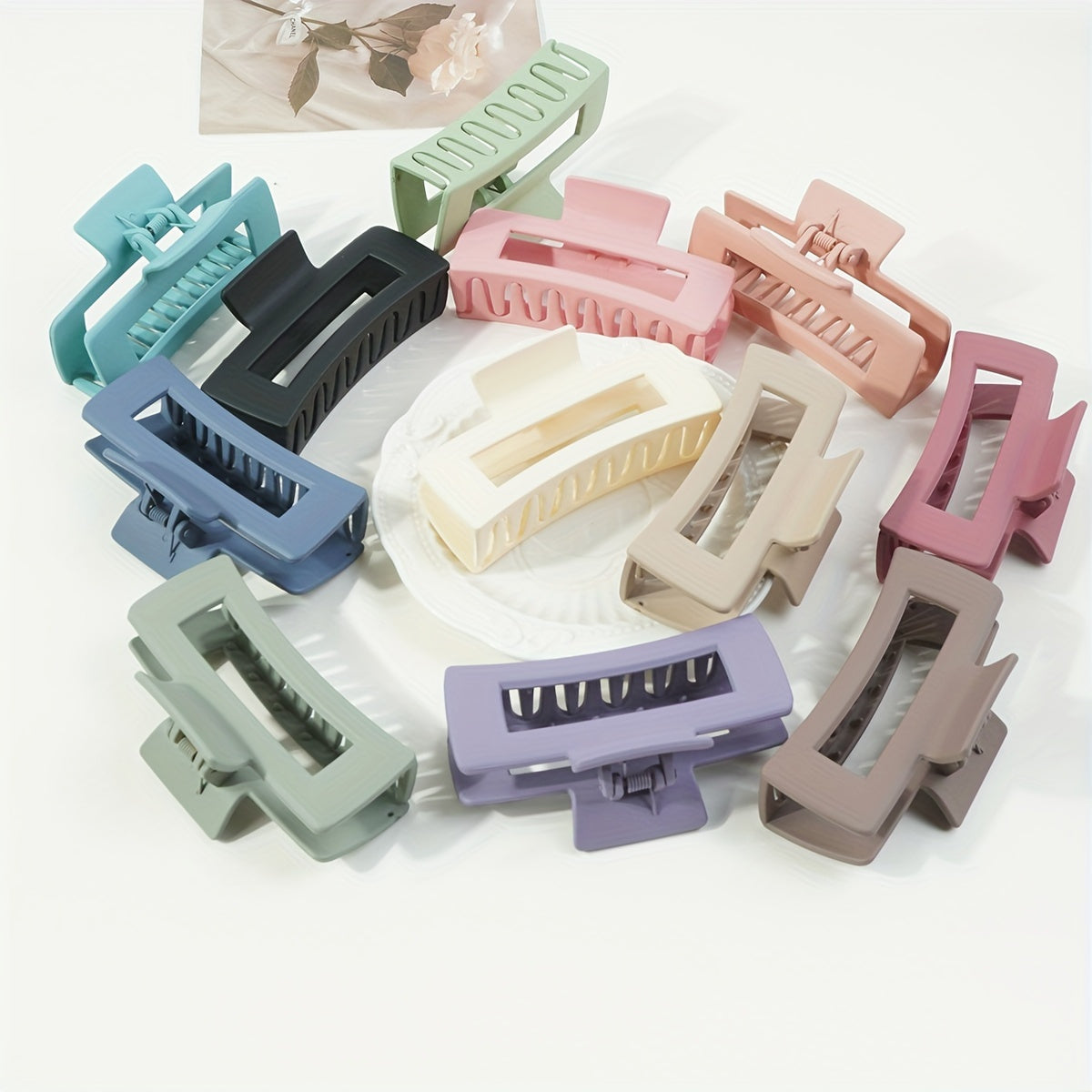 12pcs Large Matte Hair Claw Clips for Women - Solid Color, Non-Slip, Durable Resin Rectangle Shark Clips for Easy Updos & Styling