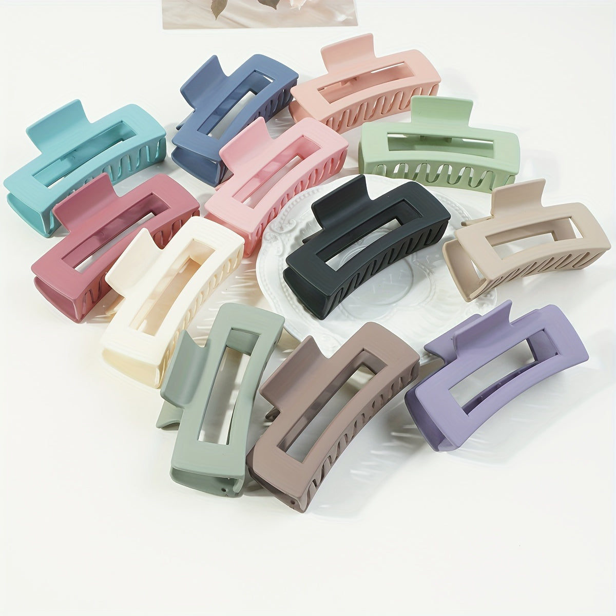 12pcs Large Matte Hair Claw Clips for Women - Solid Color, Non-Slip, Durable Resin Rectangle Shark Clips for Easy Updos & Styling