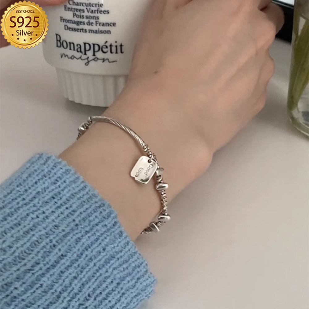 925 Sterling Silver Square "Good Luck" Bracelet