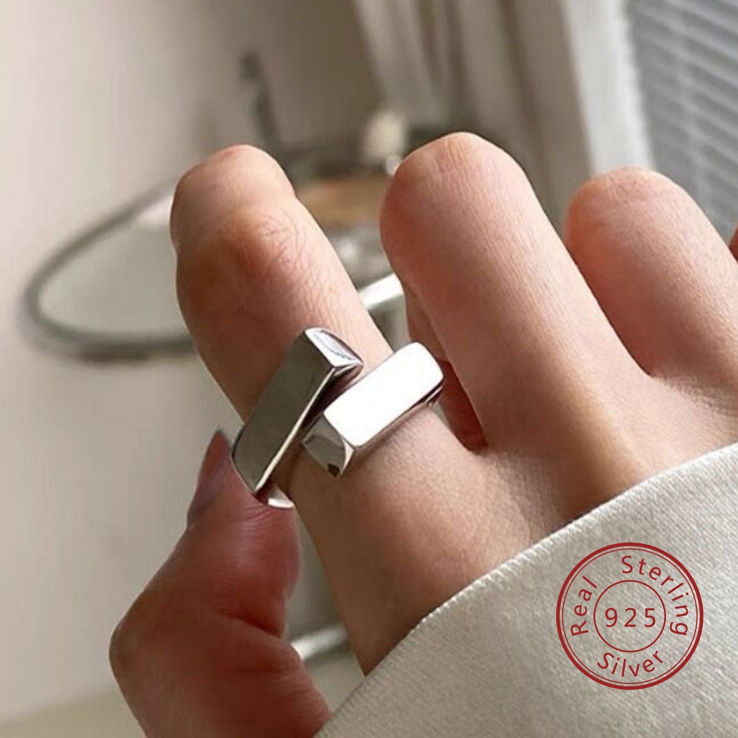 925 Silver Geometric Adjustable Ring: Stylish, Versatile, Unisex