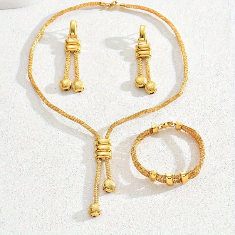 4PCS 18K Gold-plated Stainless Steel Set - Necklace, Earrings, Bracelet