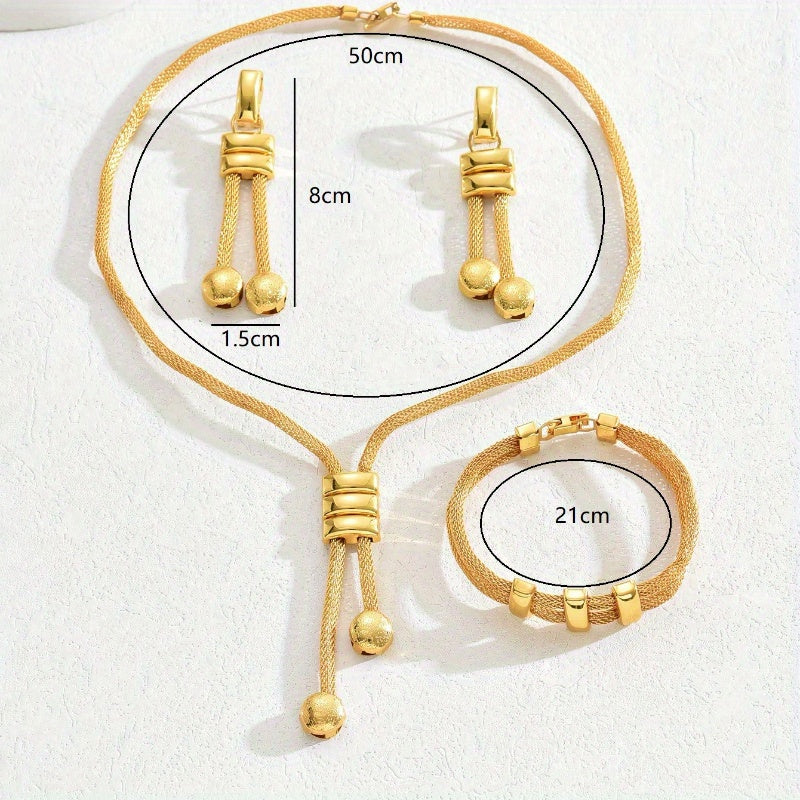 4PCS 18K Gold-plated Stainless Steel Set - Necklace, Earrings, Bracelet