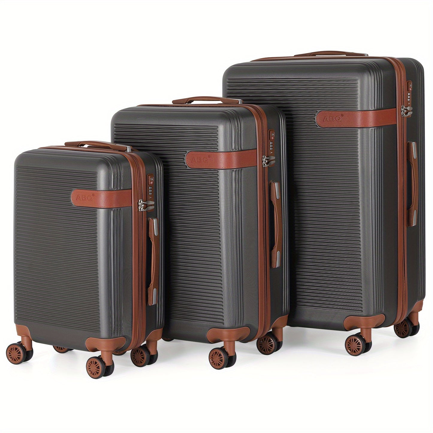 3 piece 3piece 3-Piece ABS Spinner Luggage Set with TSA Lock for Business Travel - Gray Retro Style Lightweight Suitcases