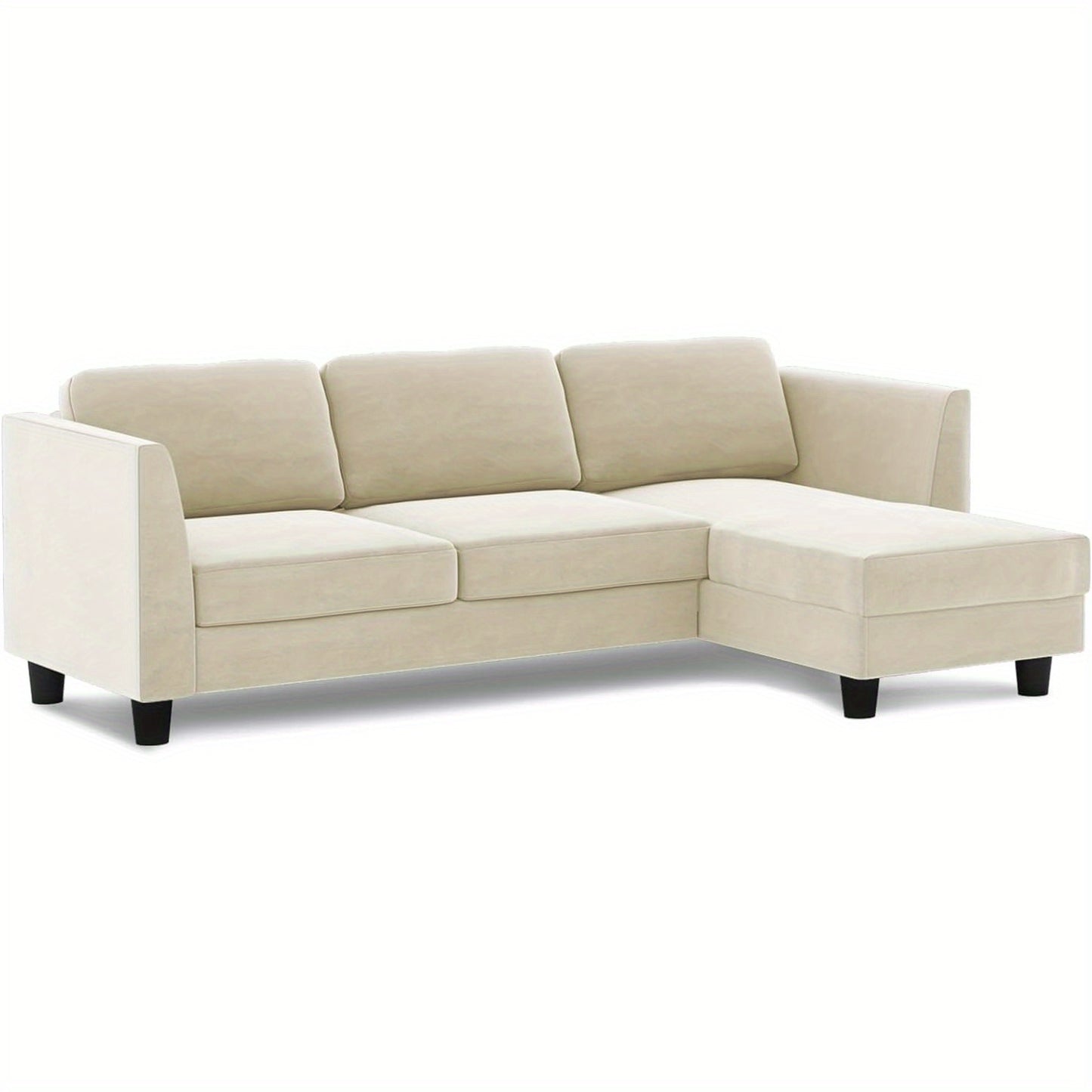 87" Convertible L-Shaped Sectional Sofa with Reversible Chaise, Breathable Velvet Upholstery, Beige