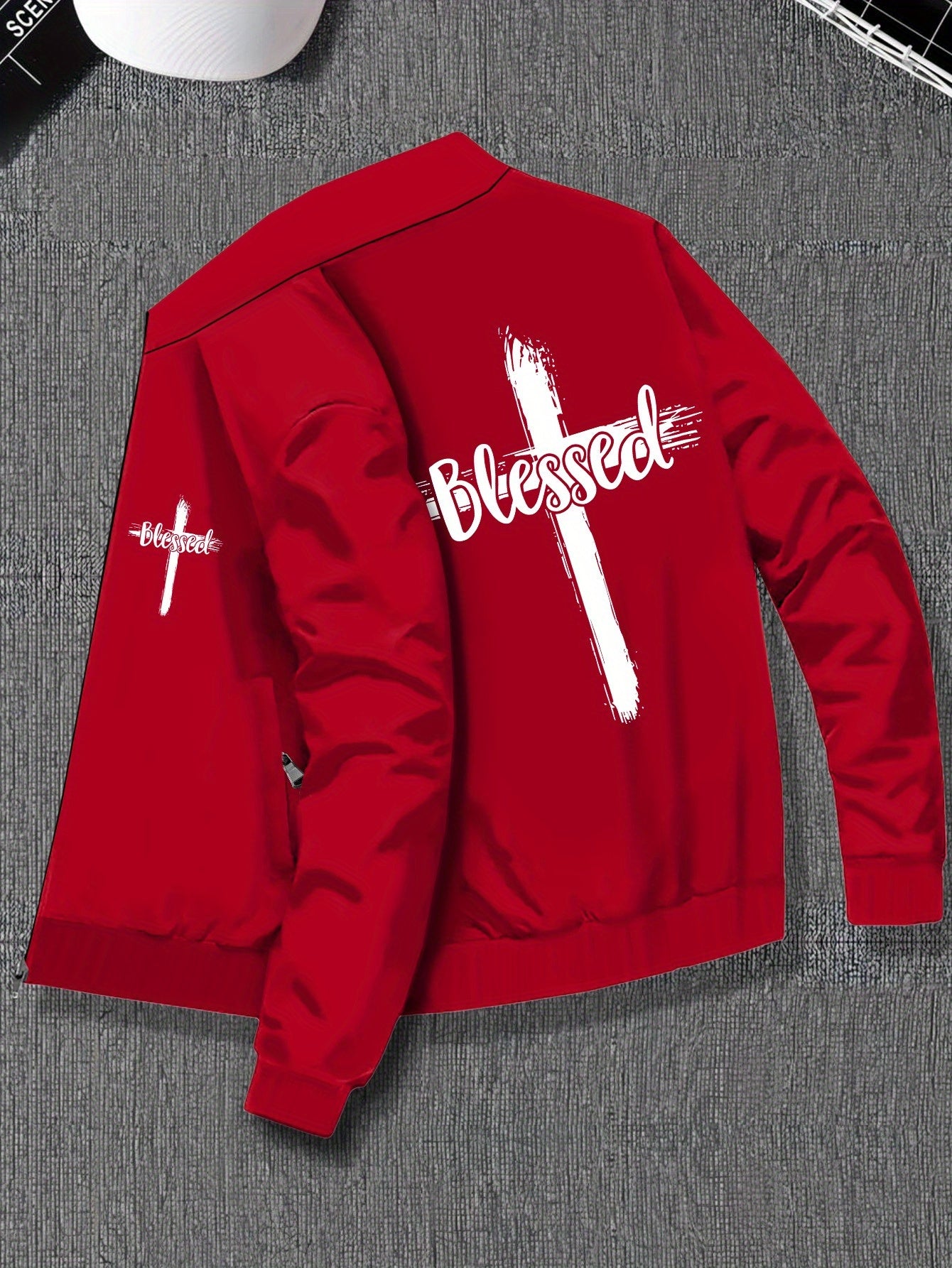 Plus Size Men's Stylish Jacket With Pockets. Blessed Cross Print