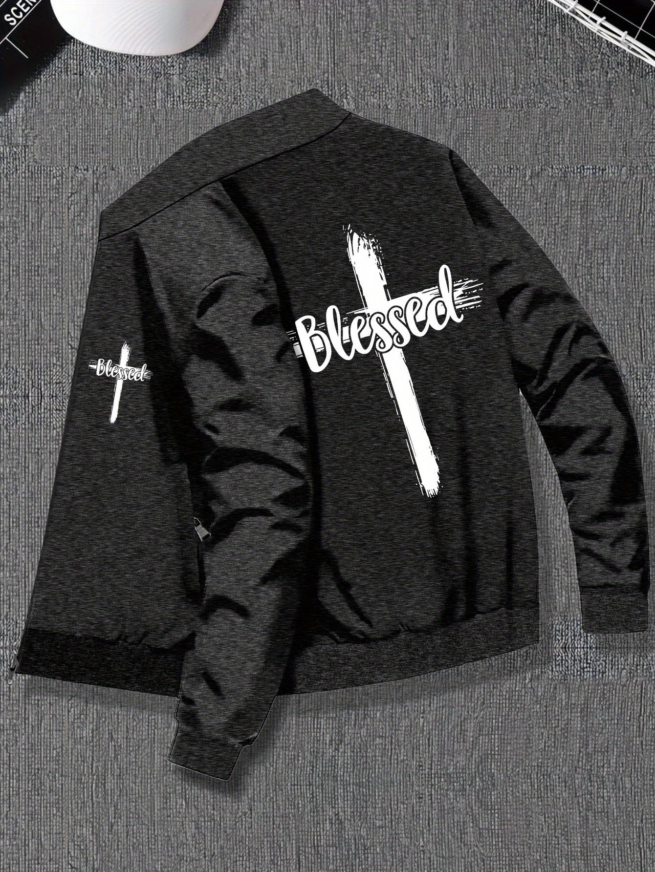 Plus Size Men's Stylish Jacket With Pockets. Blessed Cross Print