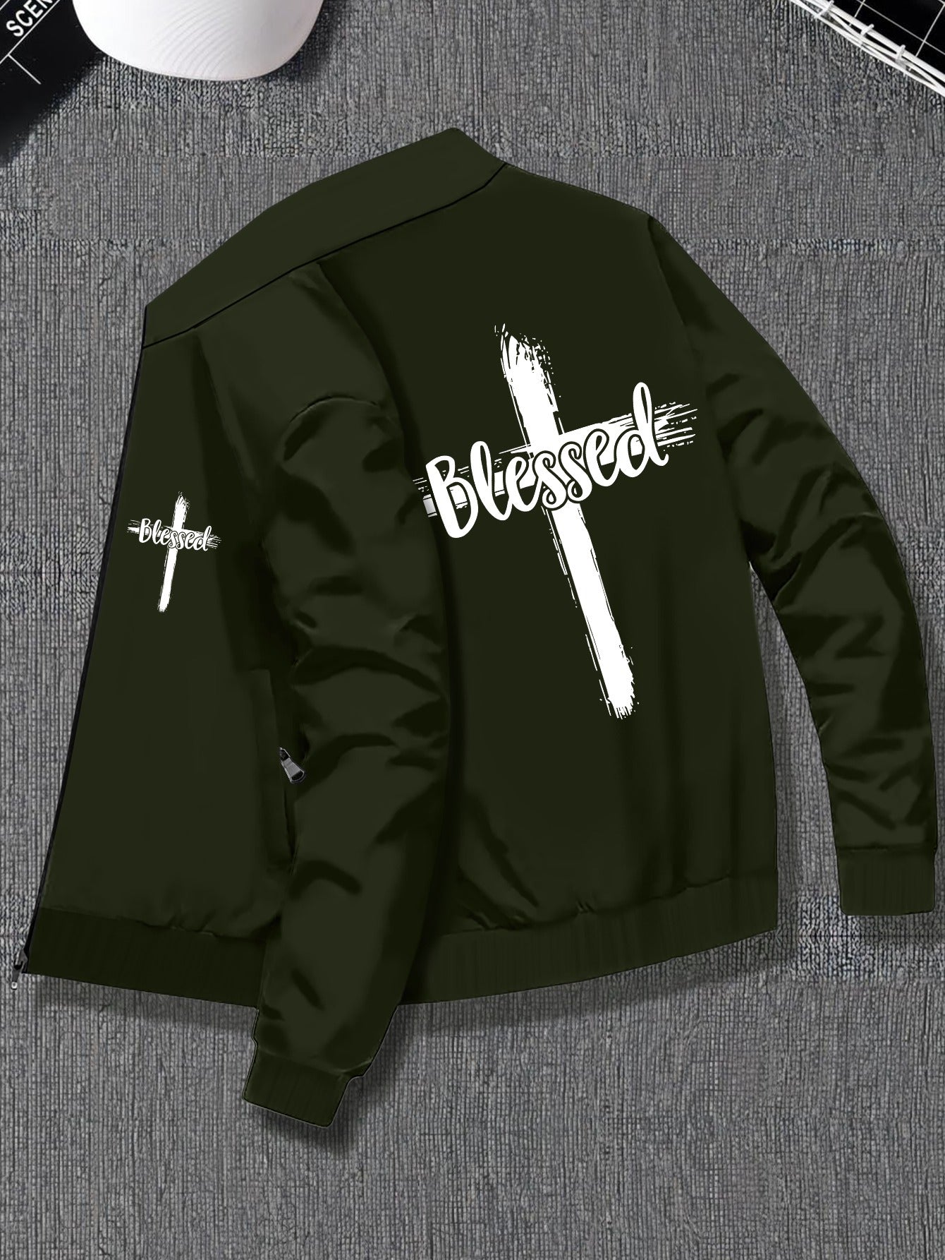 Plus Size Men's Stylish Jacket With Pockets. Blessed Cross Print