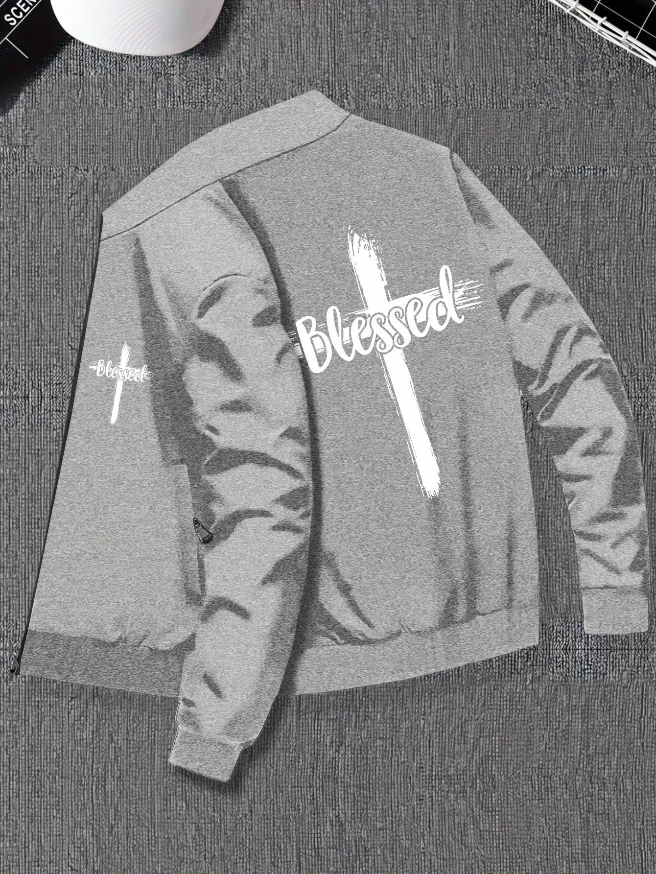 Plus Size Men's Stylish Jacket With Pockets. Blessed Cross Print
