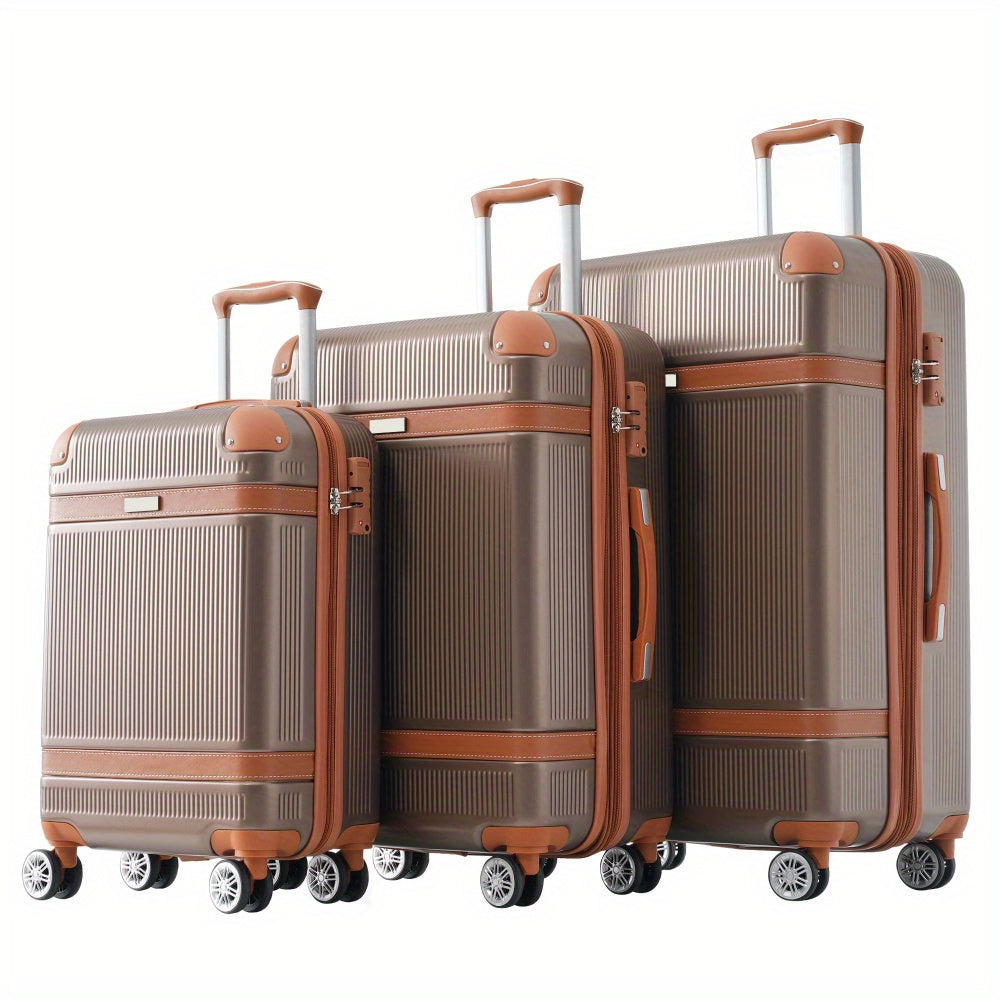 "3 piece 3-Piece Double Spinner Hardside Luggage Set with TSA Lock, Lightweight 20"", 24"", 28"" Suitcases"