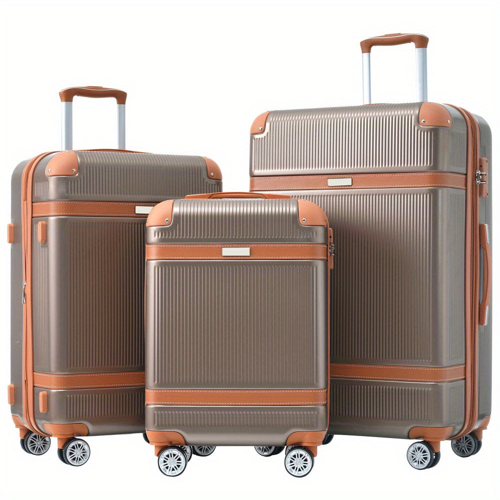 "3 piece 3-Piece Double Spinner Hardside Luggage Set with TSA Lock, Lightweight 20"", 24"", 28"" Suitcases"