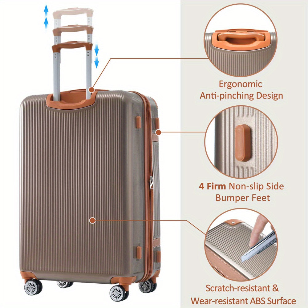 "3 piece 3-Piece Double Spinner Hardside Luggage Set with TSA Lock, Lightweight 20"", 24"", 28"" Suitcases"