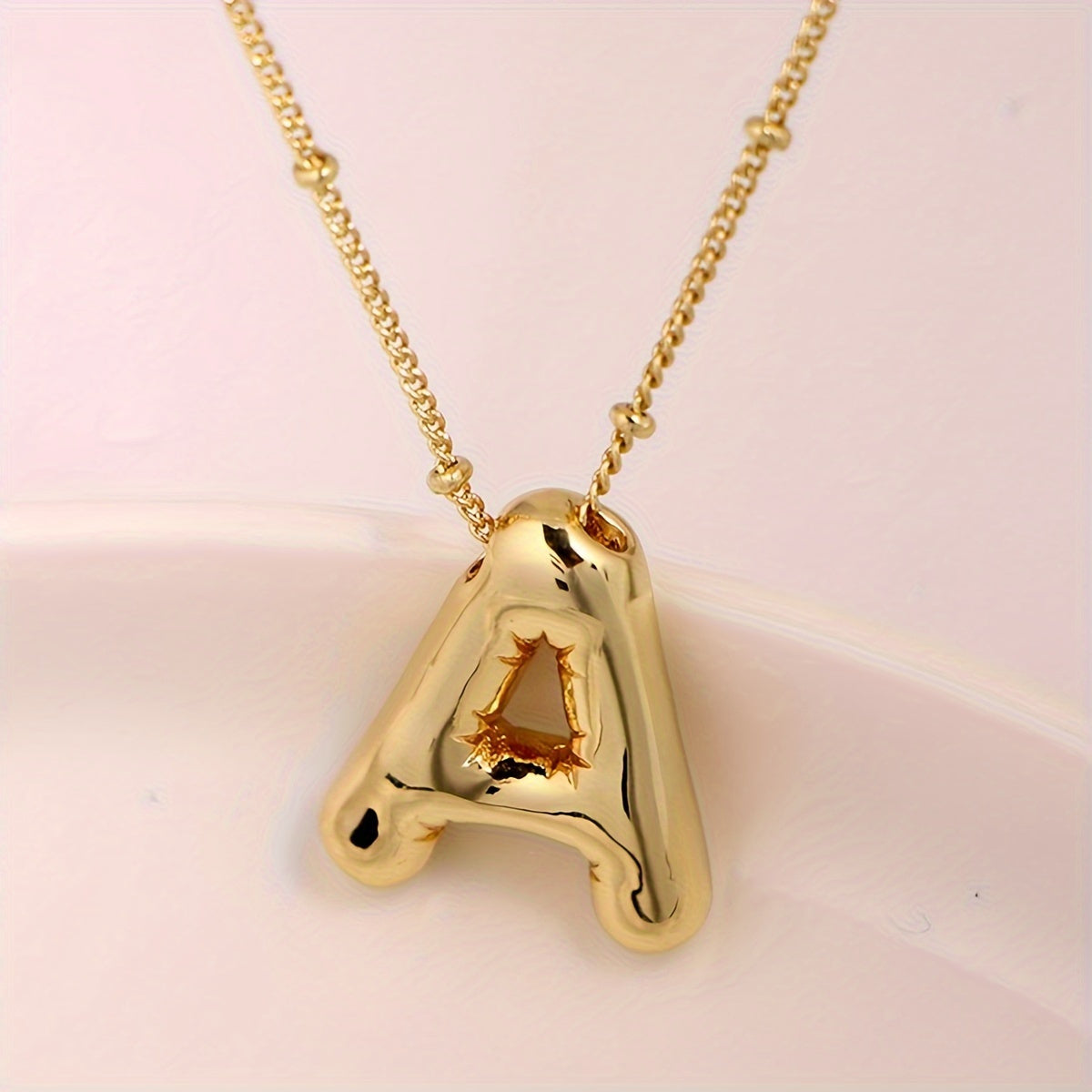 1Pcs Stainless Steel Chunky Letter Balloon Bubble Initial Pendant Necklace for Women's Jewelry