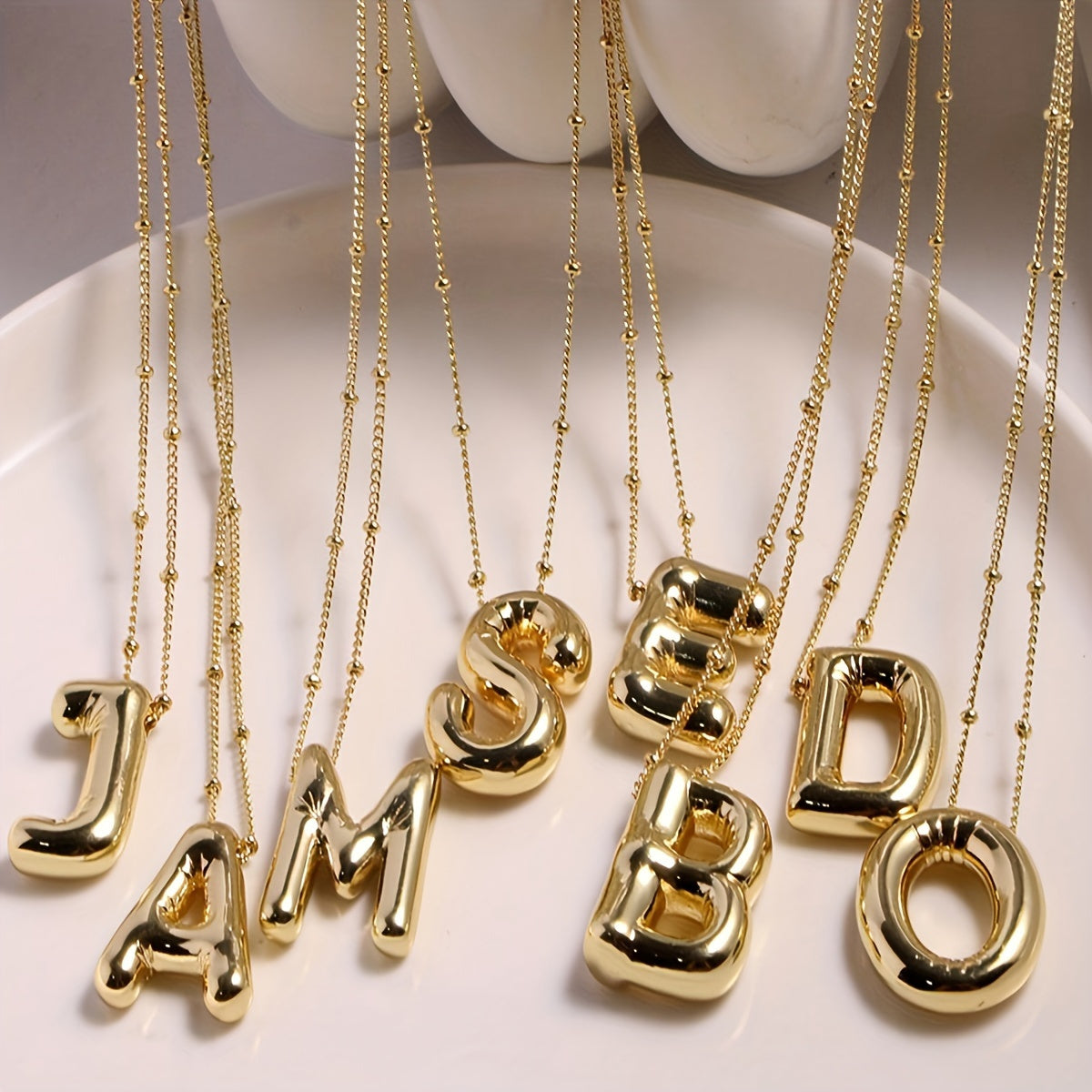 1Pcs Stainless Steel Chunky Letter Balloon Bubble Initial Pendant Necklace for Women's Jewelry