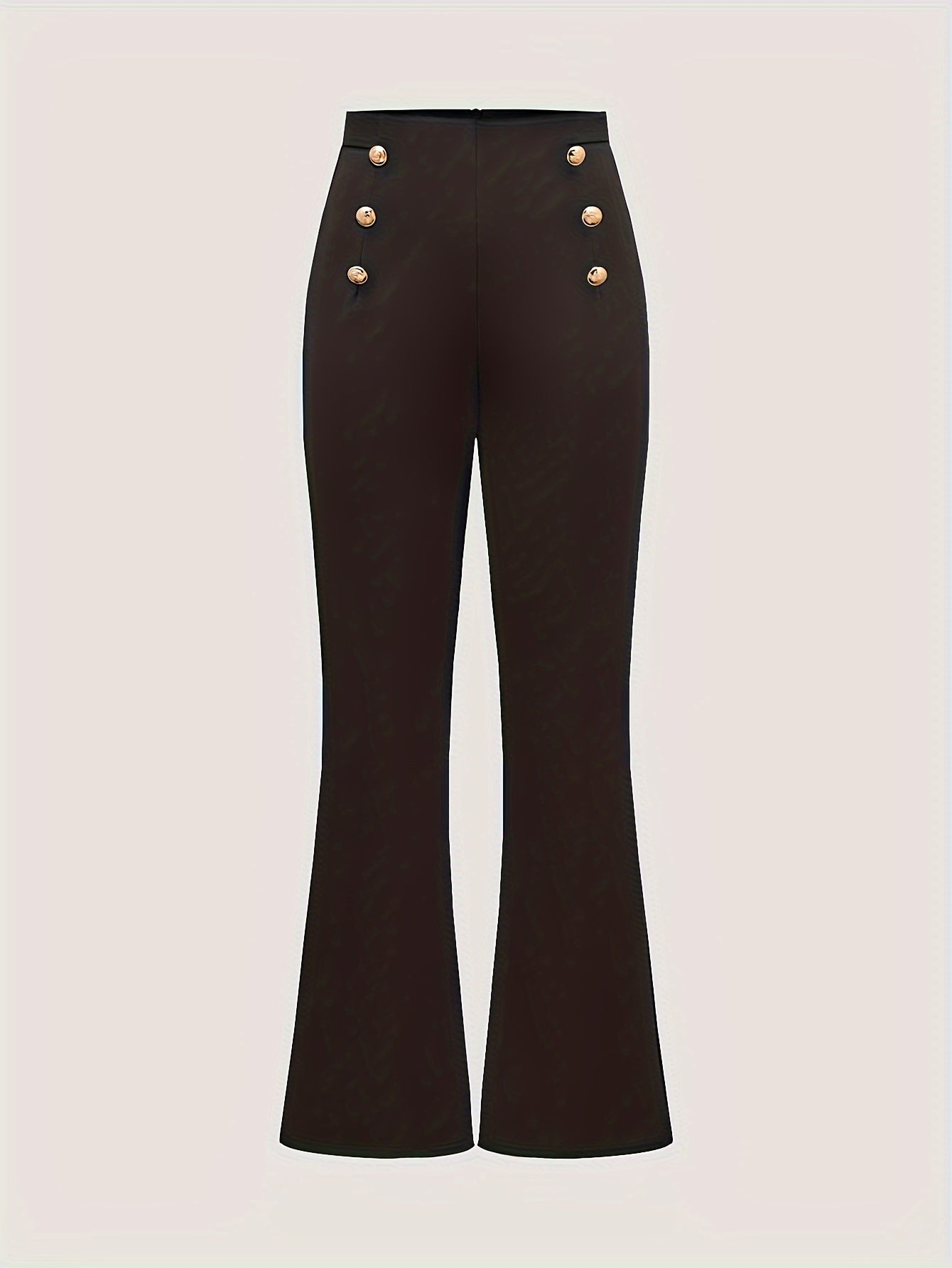 Elegant Women's High-Waist Flare Pants with Double Button Detail - Stretchy Polyester Blend, Machine Washable - Versatile Solid Color for All Seasons Konno Toki