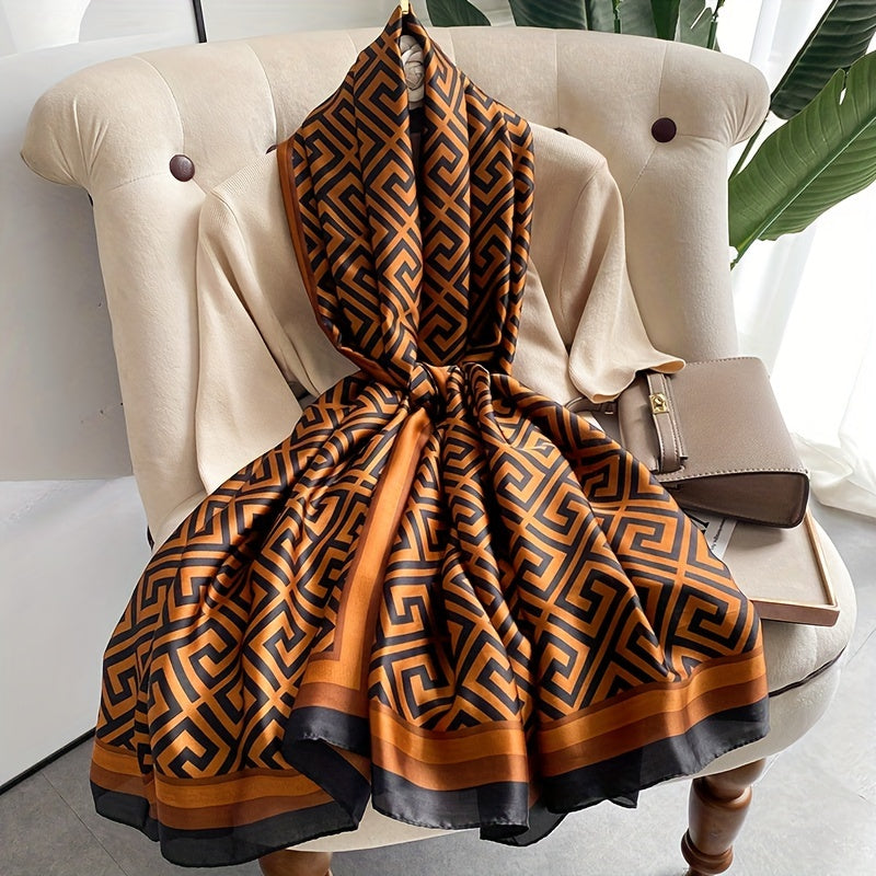 Pure Luxury Geometric Pattern Scarf Thin Breathable Shawl Elegant Style Windproof Sunscreen Beach Towel Travel Scarf