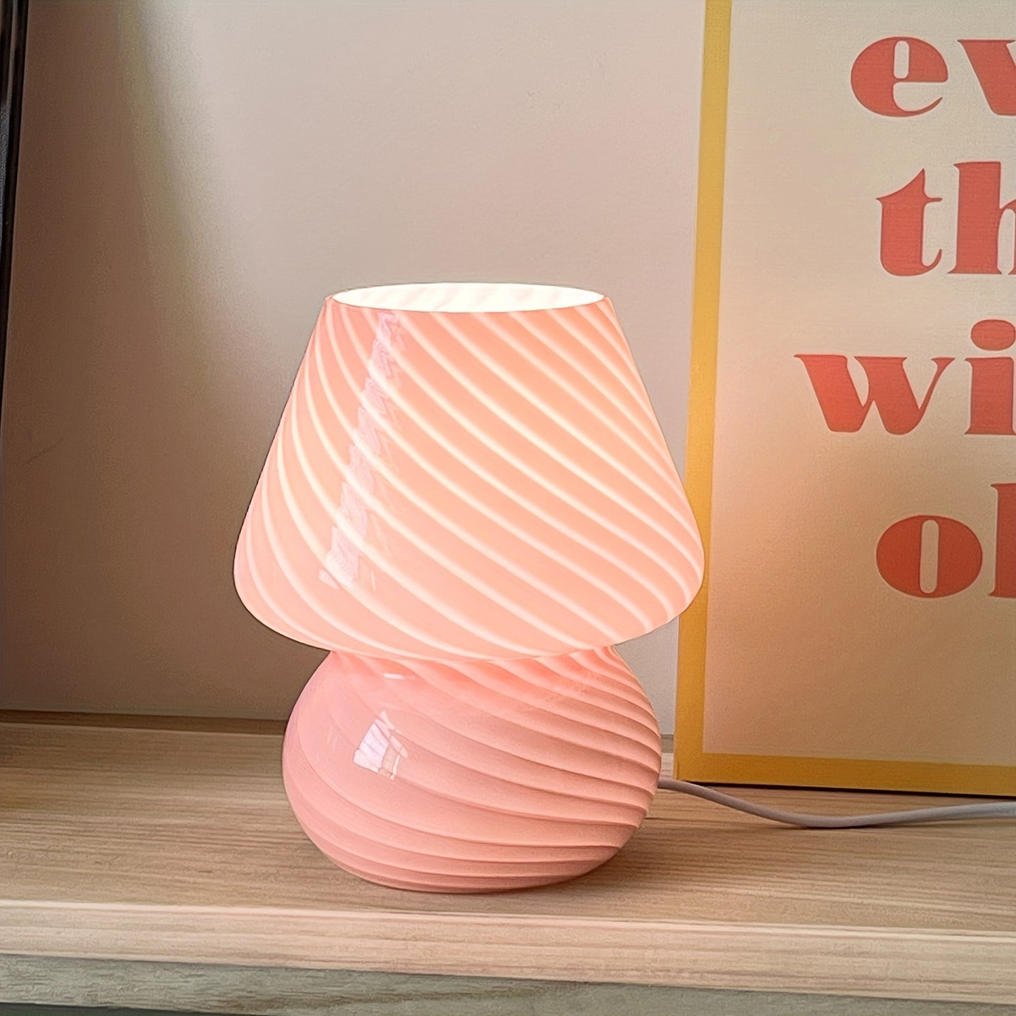 1pc Vintage Murano Striped Glass Mushroom Table Lamp, Classic Style Night Light for Bedroom, Office, Entryway, Dorm, Gift