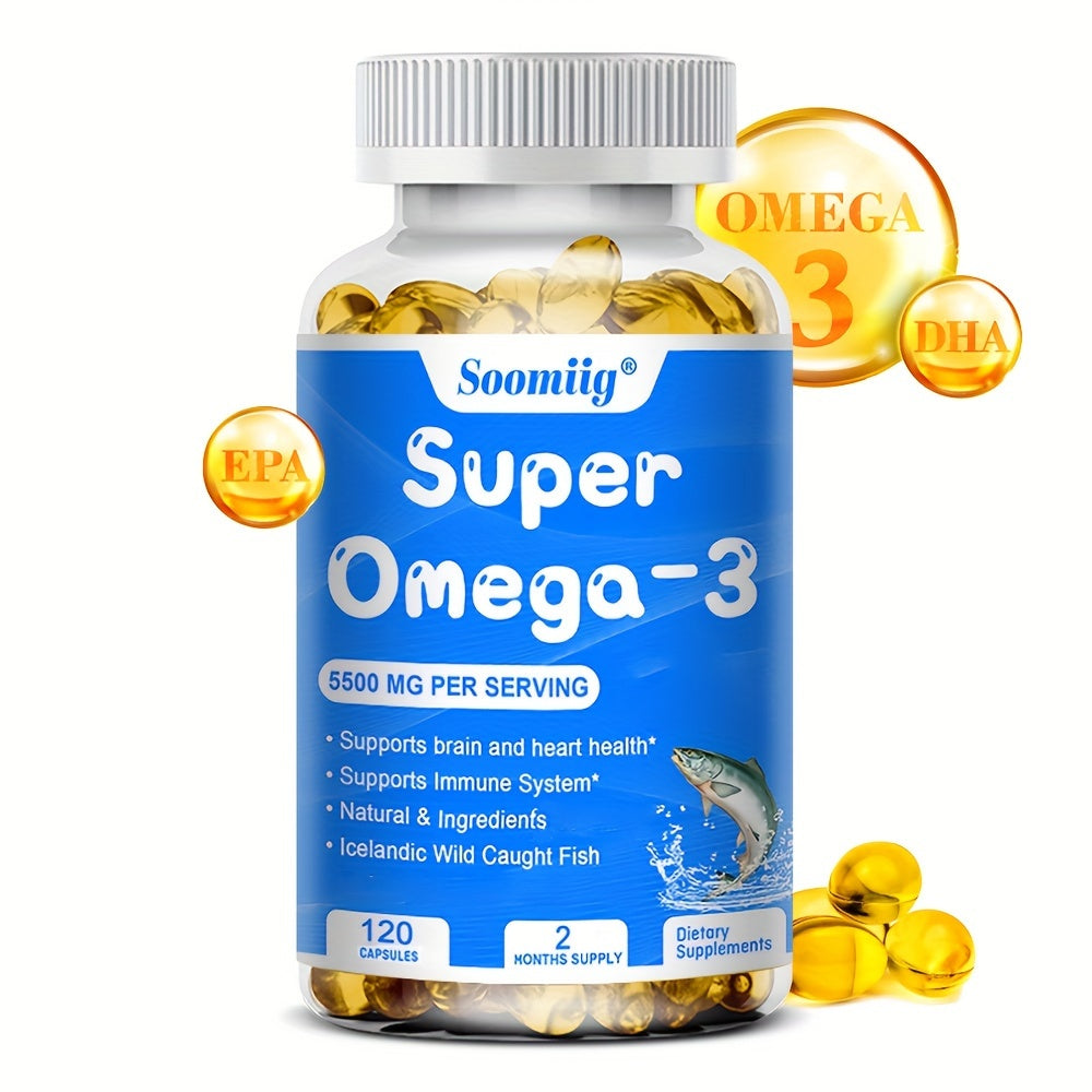 Fish Oil Softgels - Omega 3 Supplement 5500 Mg Per Serving - 1200 Mg EPA + 900 Mg DHA + Krill Oil 600 Mg - 120 Softgels