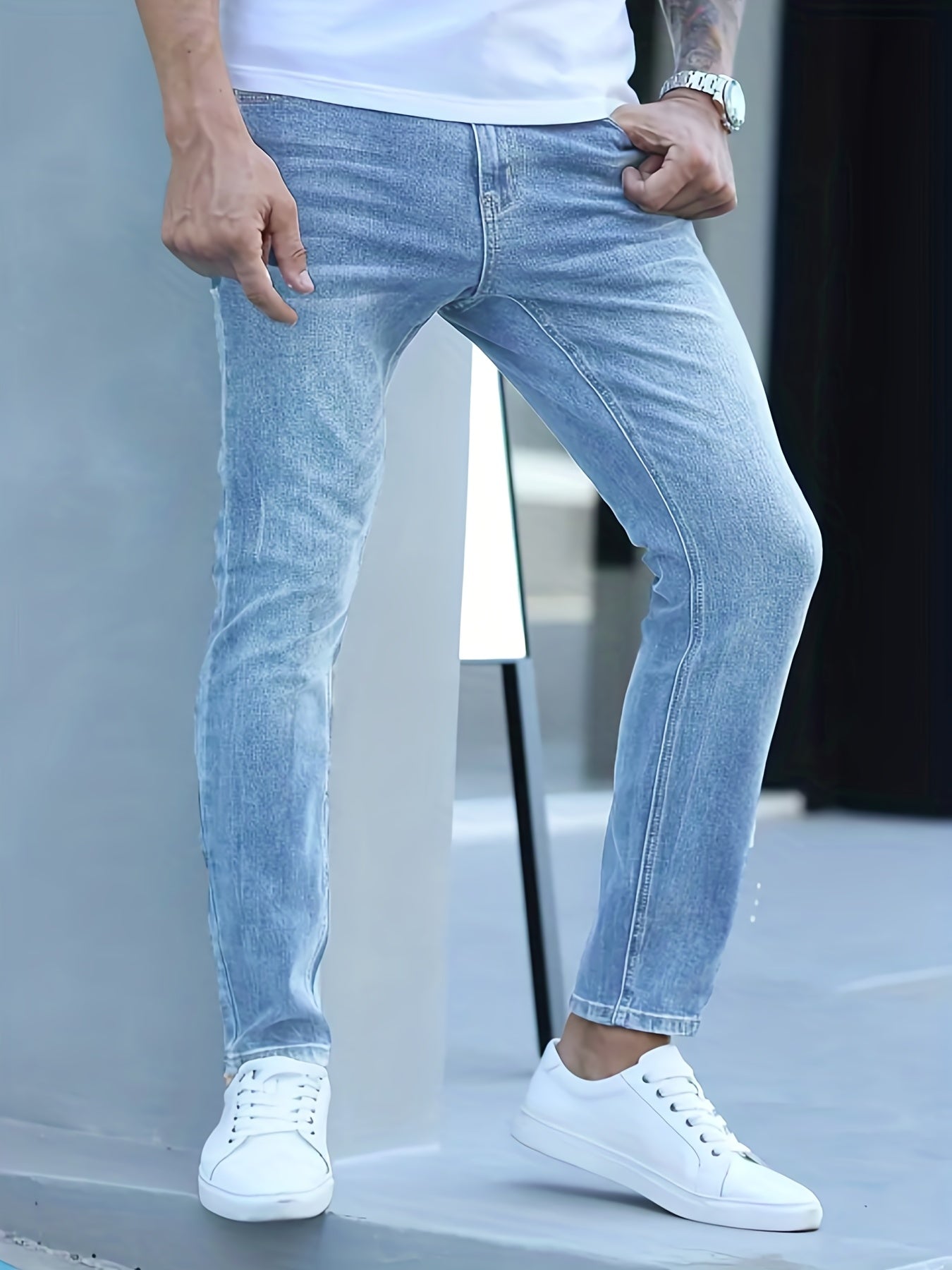 Men's Slim Fit High Stretch Distressed Denim Jeans - Casual Street Style for All Seasons