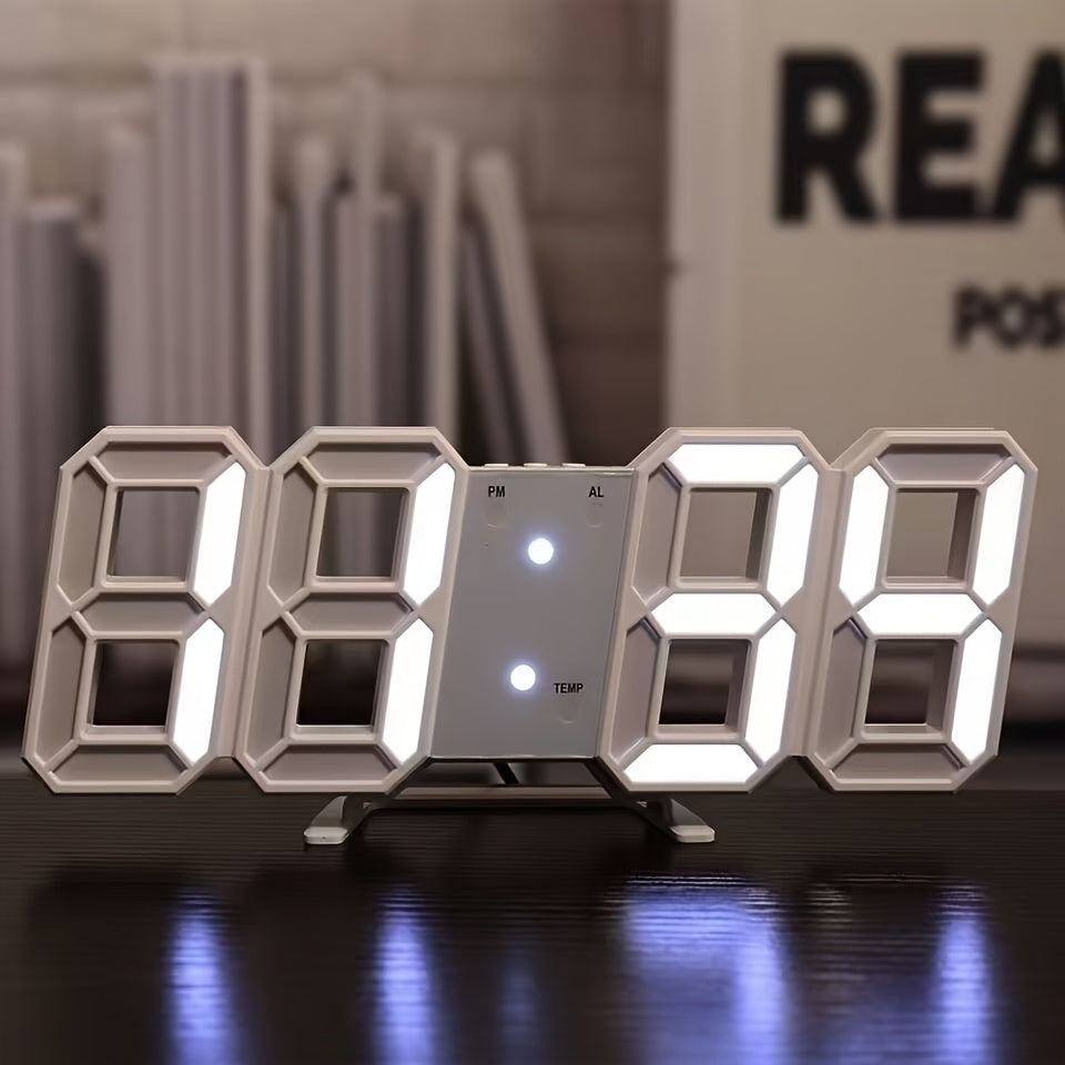 3D LED Digital Wall Clock USB Lamp - Desk Alarm with Date, Temperature Display, LED Night Light for Kitchen, Bedroom, Office, Dorm - Household Application, USB Powered, LED Light Source, ≤36V Operating Voltage