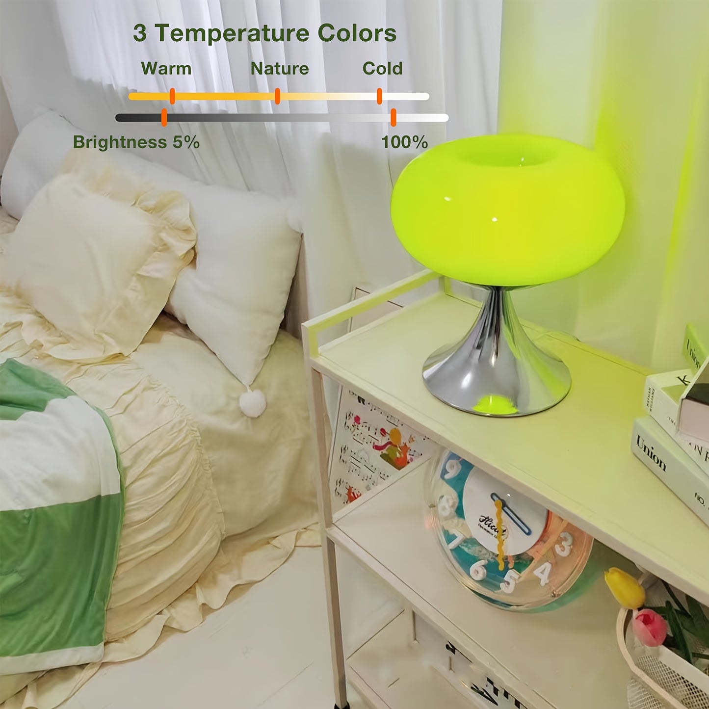 GENAI Art Deco Glass Table Lamp - Adjustable Color Temperature, Dimmable, Push Button Control, USB Powered, Metal Finish - Landscape Theme for Various Rooms & Dorm.