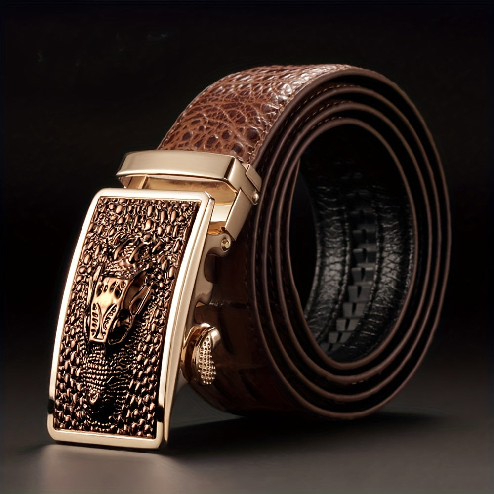 Men's Genuine Leather Cowhide Belt With Automatic Buckle, Men's Business Belts For Suits, Pants, Jeans, Casual Pants