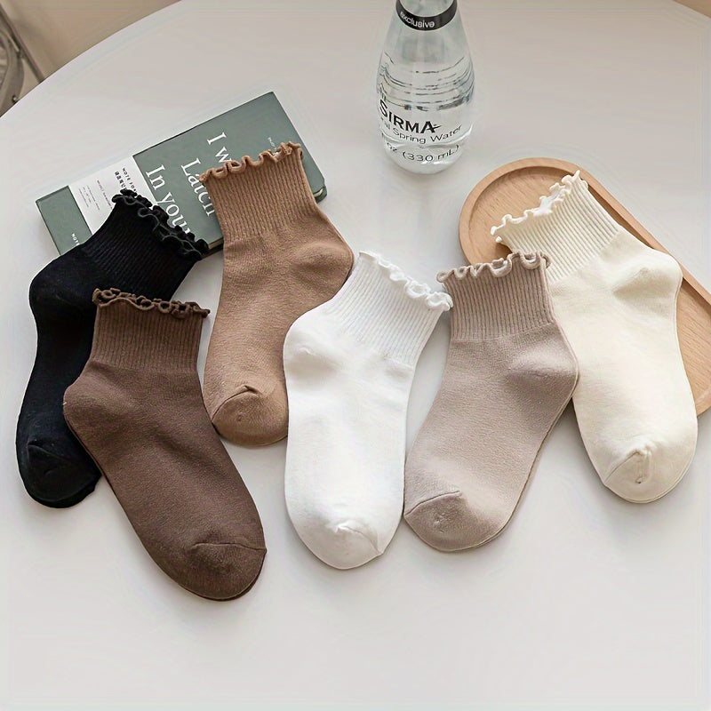 6 Pairs Ruffle Socks, Women's Sweet & Comfy Short Socks